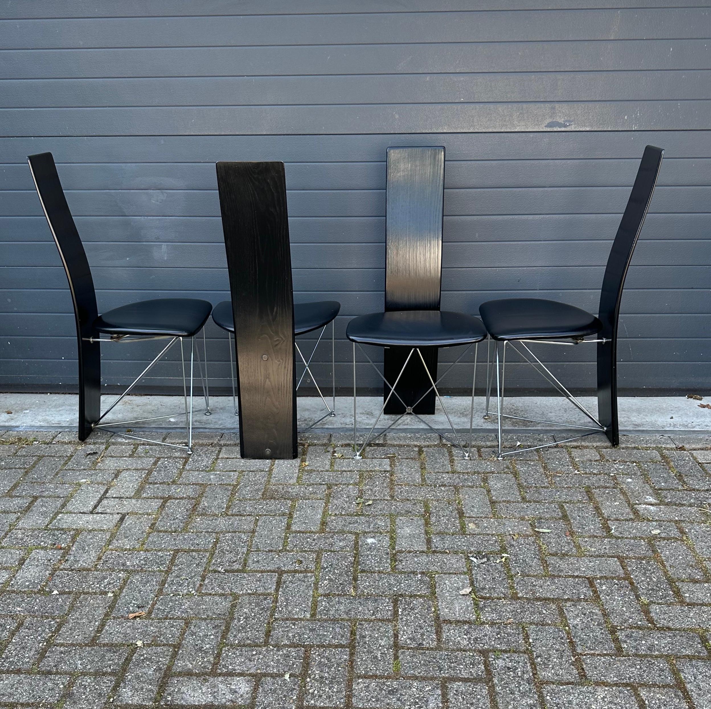 Modern Set of 4 Dining Chairs with Leather Seats by Torstein Flatøy for Bahus For Sale 9