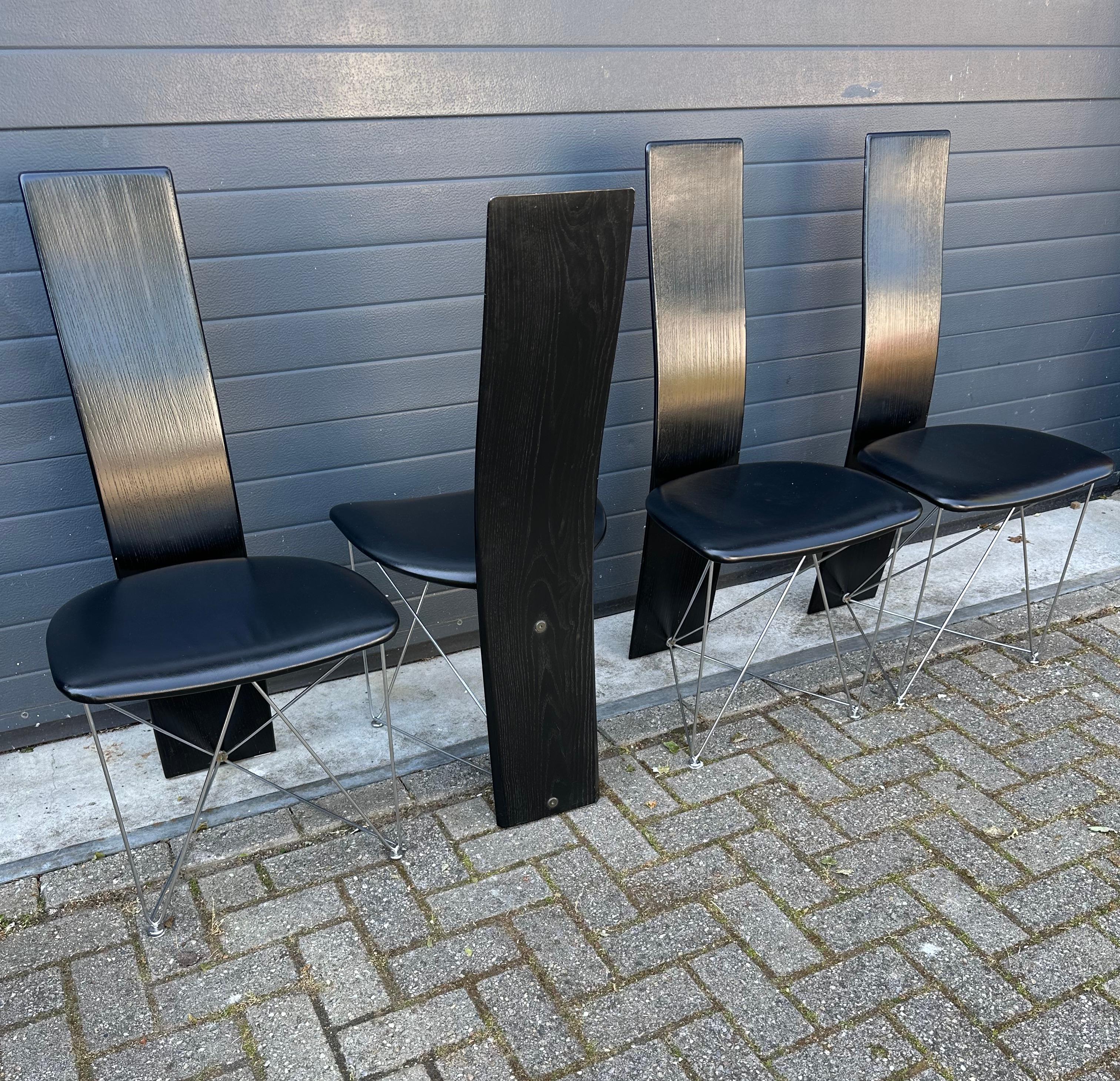Modern Set of 4 Dining Chairs with Leather Seats by Torstein Flatøy for Bahus For Sale 10