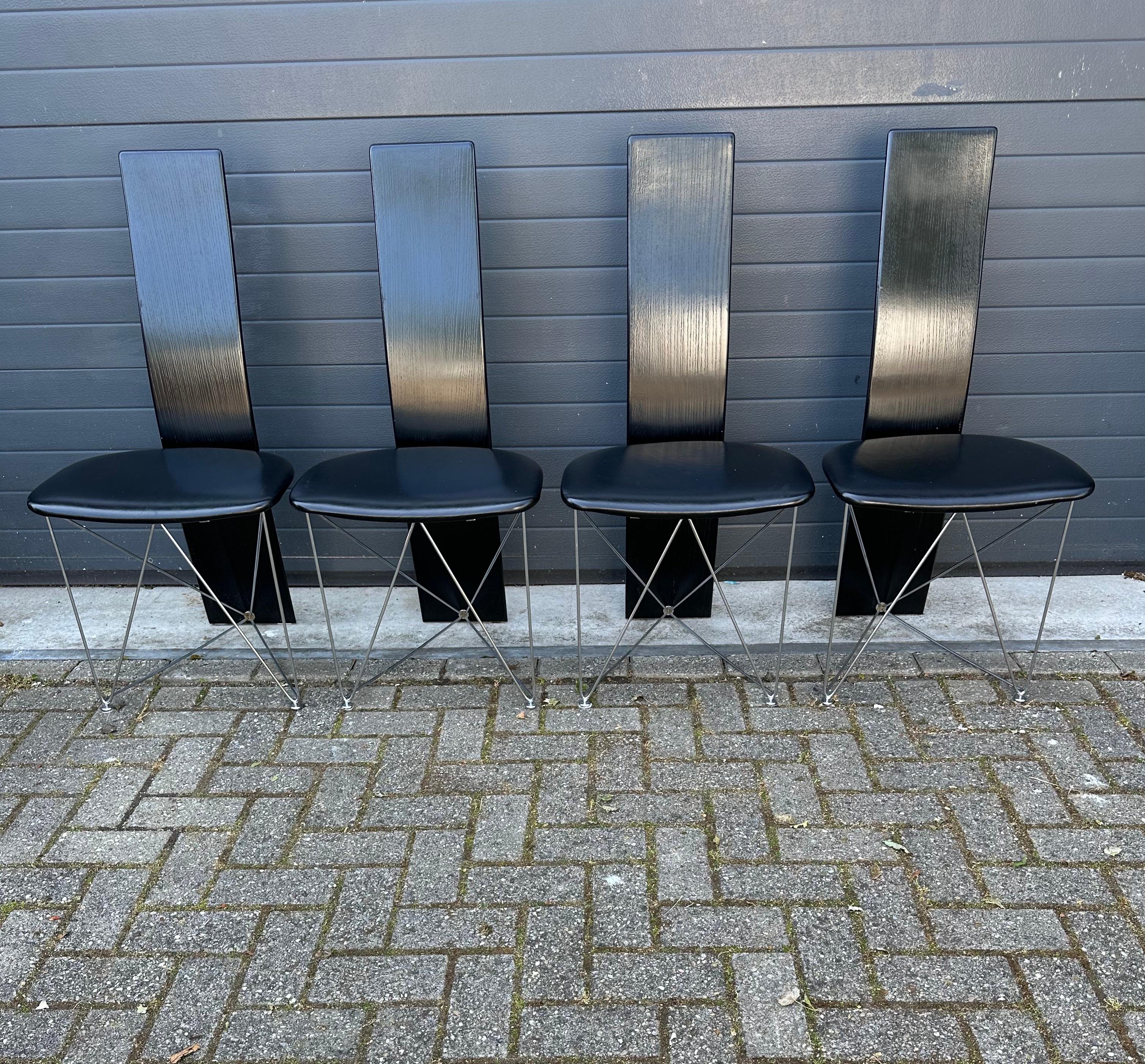 Modern Set of 4 Dining Chairs with Leather Seats by Torstein Flatøy for Bahus For Sale 11