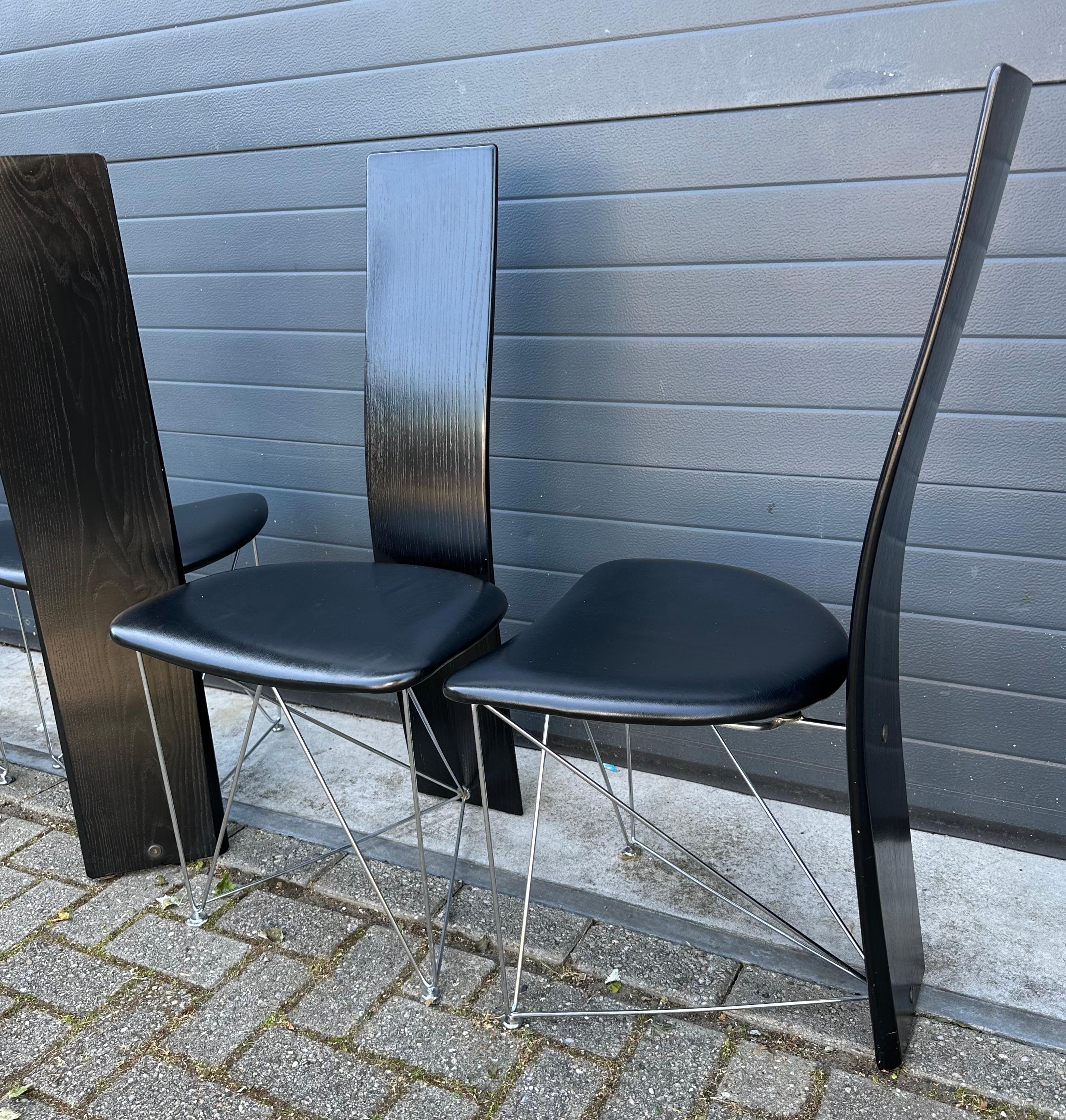 Norwegian Modern Set of 4 Dining Chairs with Leather Seats by Torstein Flatøy for Bahus For Sale