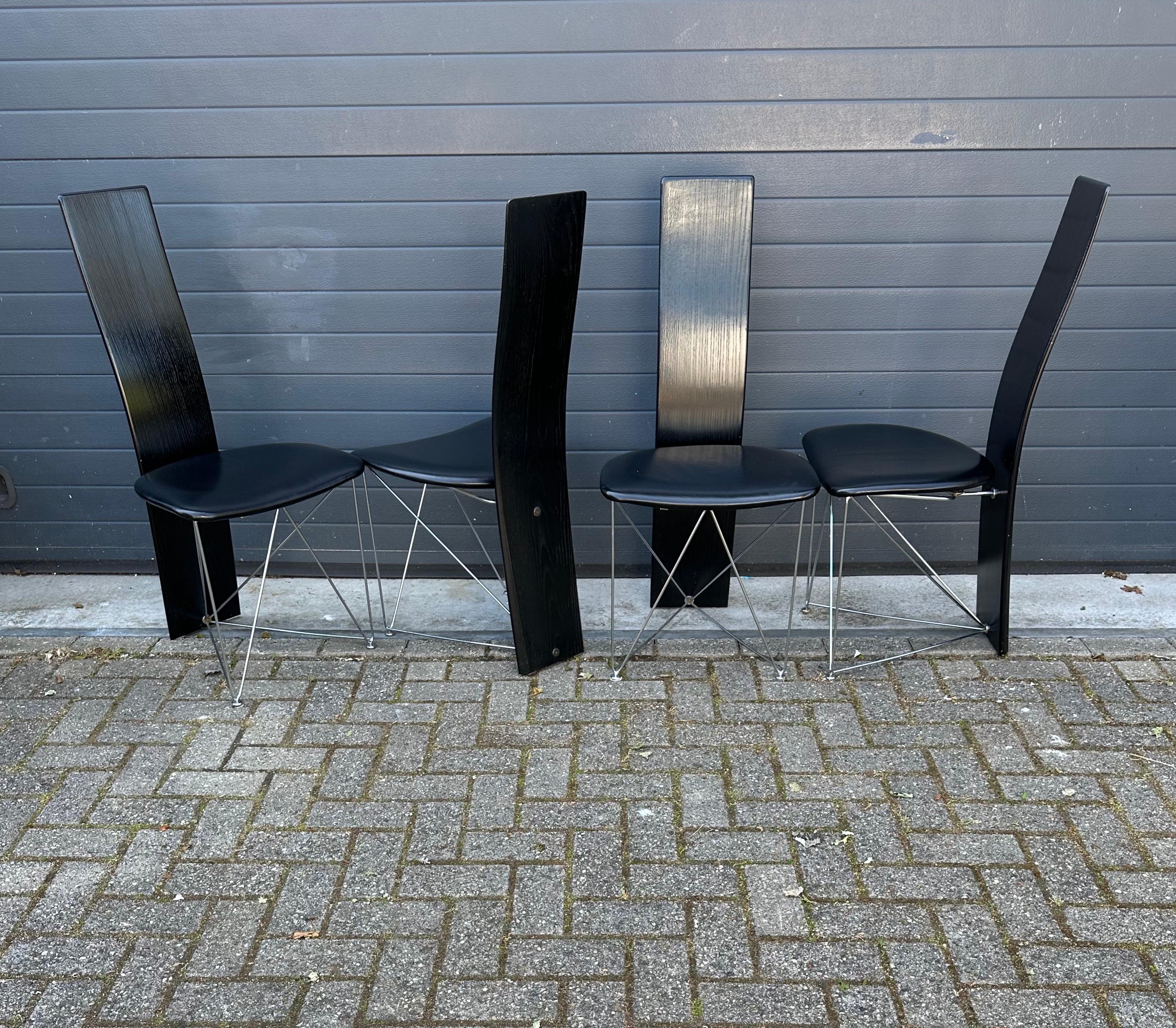 20th Century Modern Set of 4 Dining Chairs with Leather Seats by Torstein Flatøy for Bahus For Sale