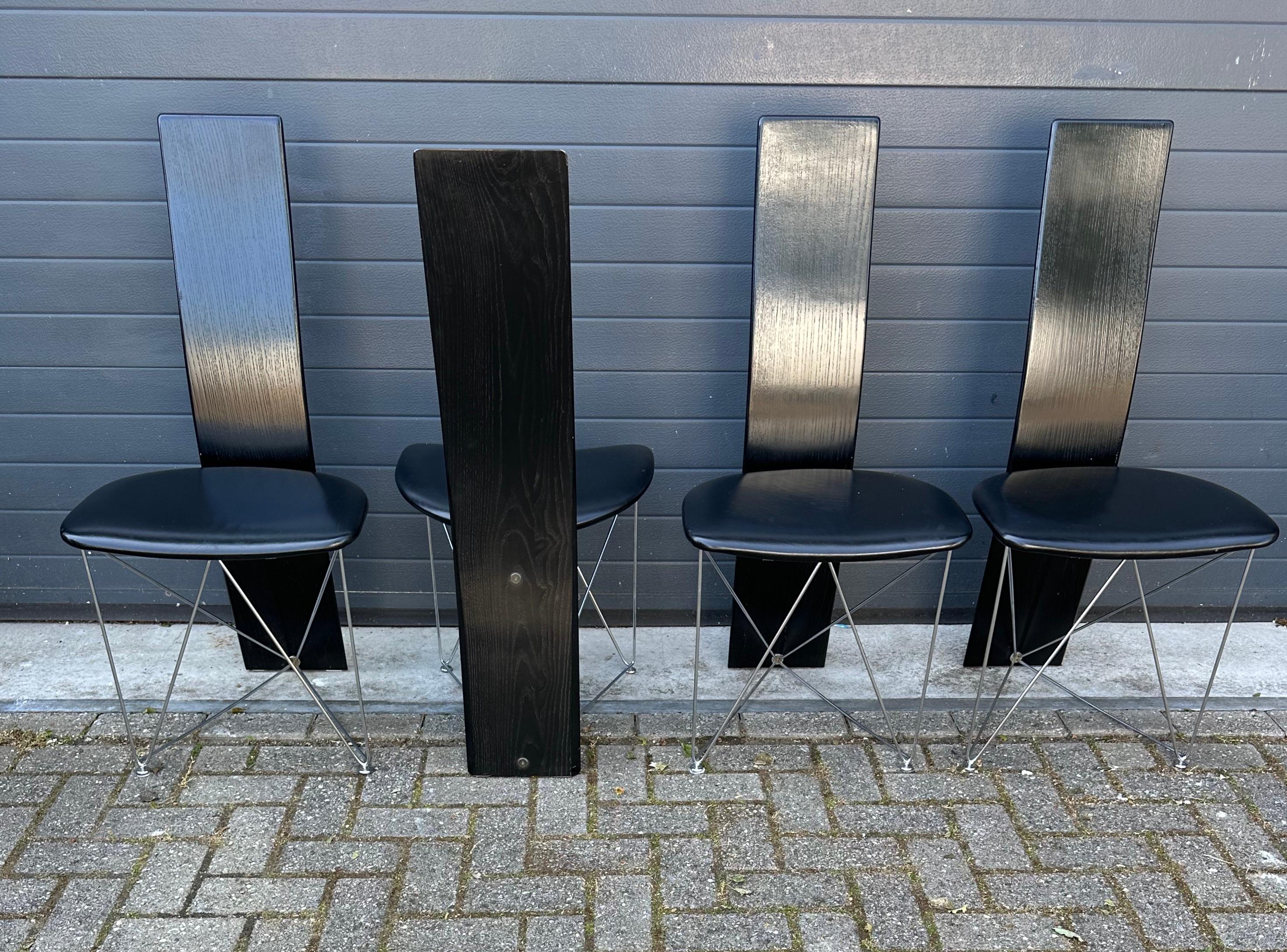 Metal Modern Set of 4 Dining Chairs with Leather Seats by Torstein Flatøy for Bahus For Sale