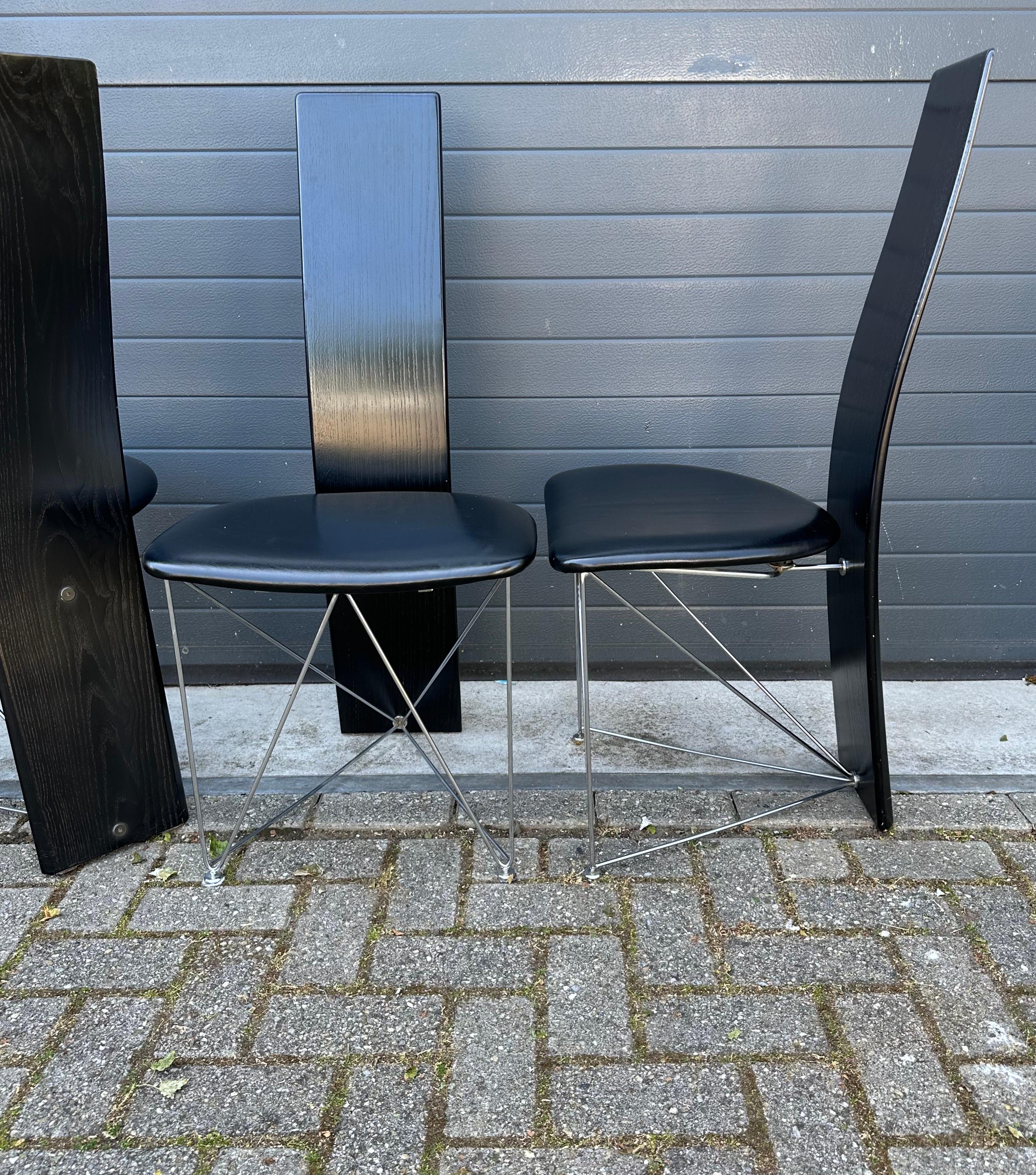 Modern Set of 4 Dining Chairs with Leather Seats by Torstein Flatøy for Bahus For Sale 1