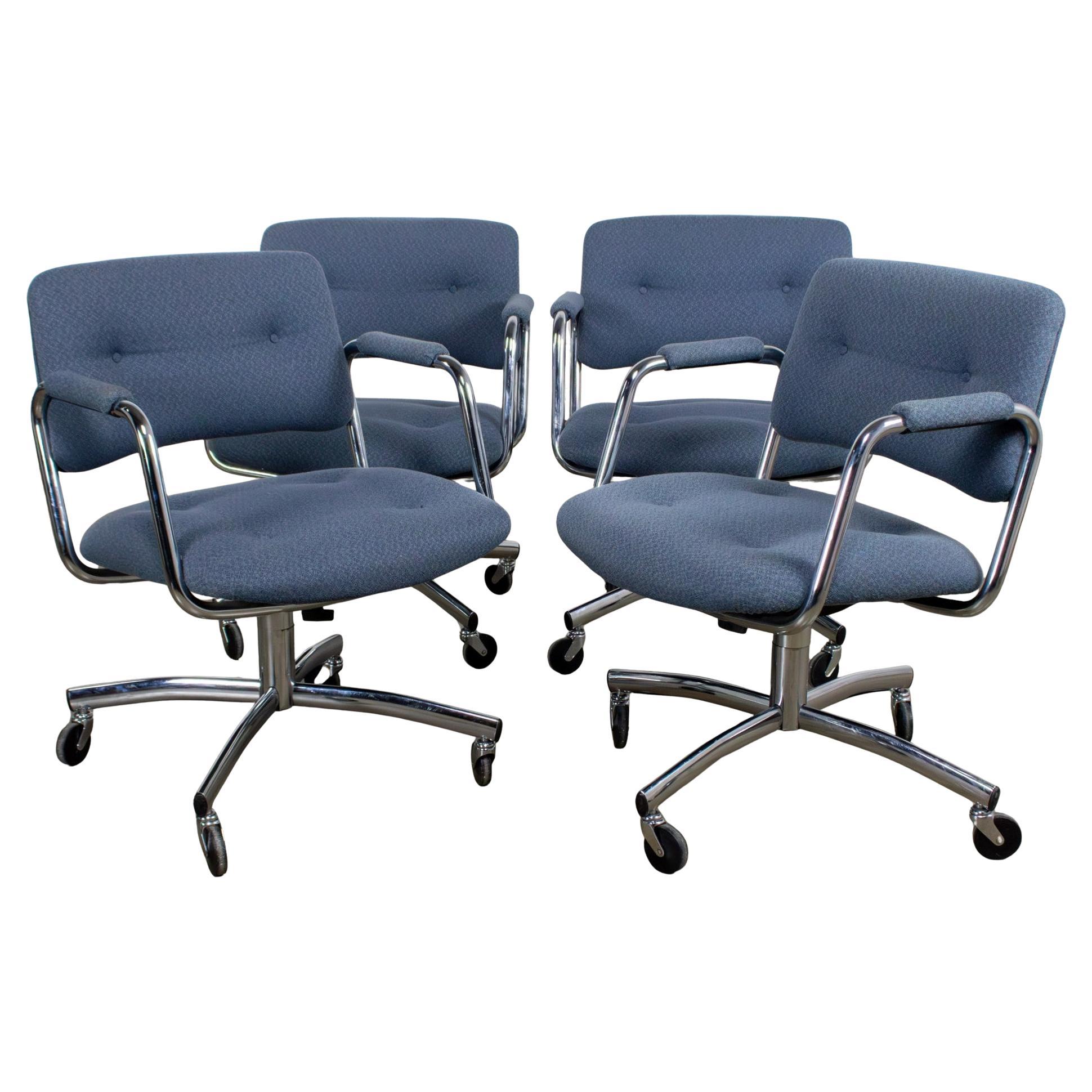 Modern Set of 4 Steelcase Swivel Dining or Game Chairs 4 Prong Chrome Bases