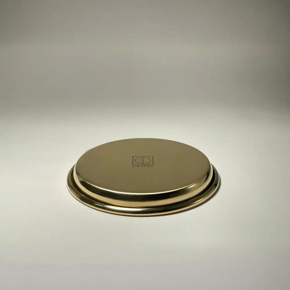Contemporary Modern Set of 6 Brushed Brass Coasters, Made in Italy For Sale
