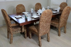 Mid-Century Modern Set of 6 Faux Leopard Dining Chairs 4 Armless / 2-Arm