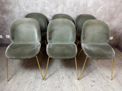 Modern Set of 6 Green Velvet and Brass Beetle Chairs by Gubi