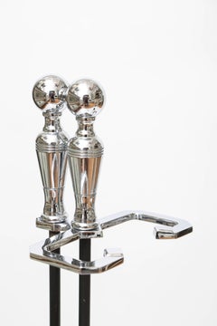 Modern Set of Chrome and Wrought Iron Fireplace Tools