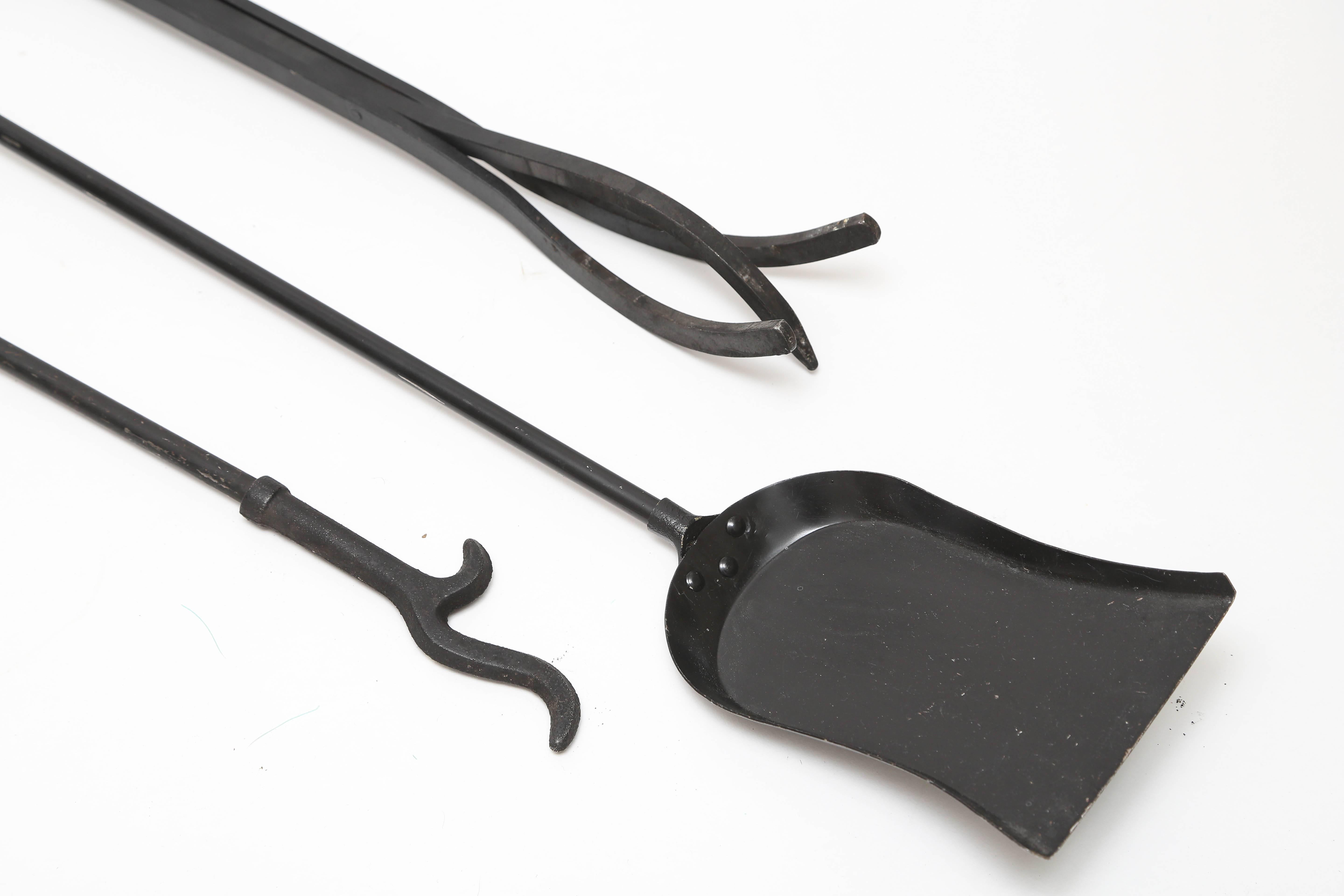 Modern Set of Chrome and Wrought Iron Fireplace Tools For Sale 1