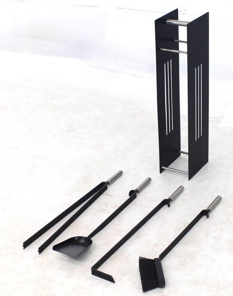 Modern Set of Fireplace Tools Black and Chrome at 1stDibs