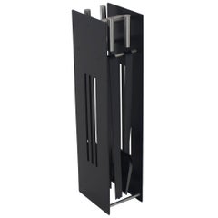 Modern Set of Fireplace Tools Black and Chrome