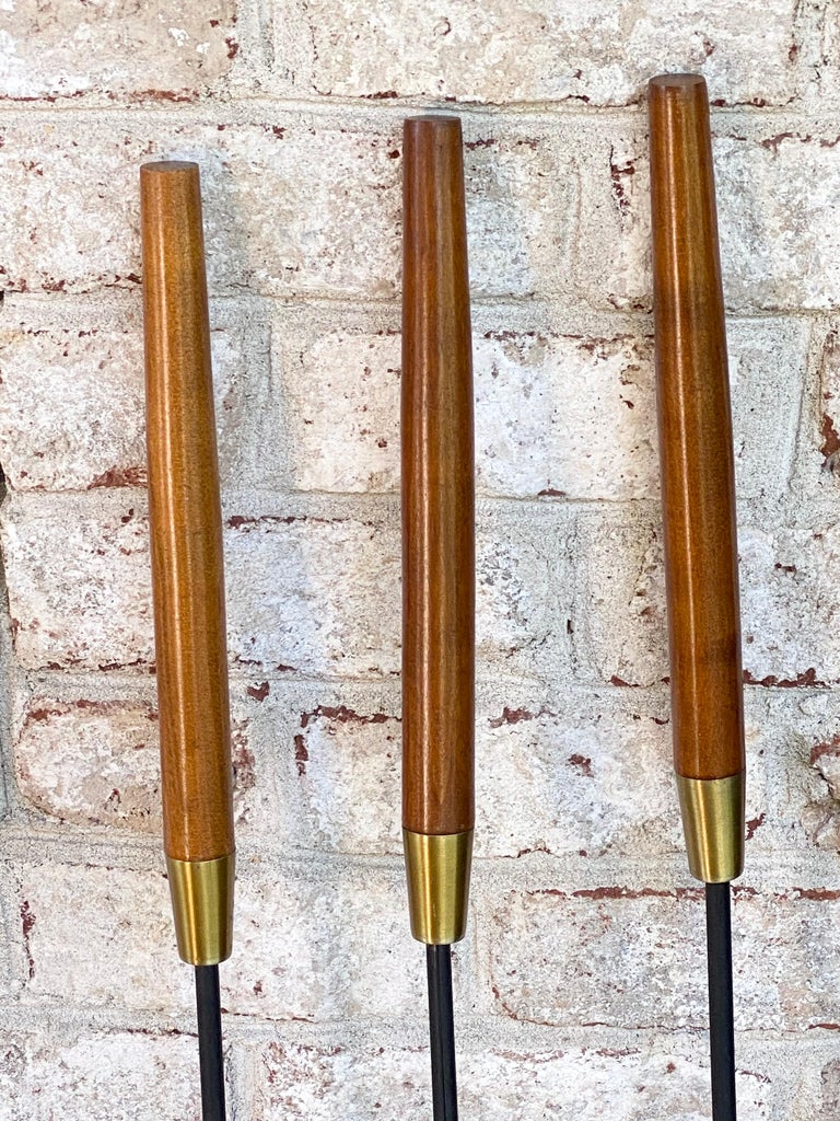 Modern set of Fireplace Tools with Wood Handles For Sale at 1stDibs