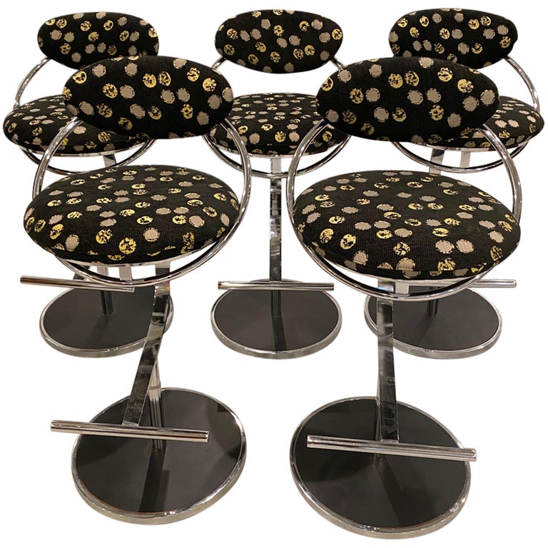 Modern Set of Five Chrome Bar Stools For Sale at 1stDibs