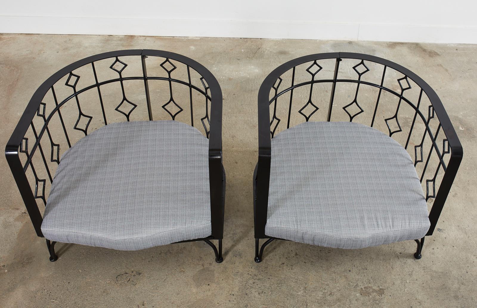 Modern Set of Four Iron Demilune Garden Lounge Chairs and Settee 8