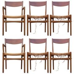 Modern Set of Six Bruno Mathsson Dining Chairs with Rope Seats