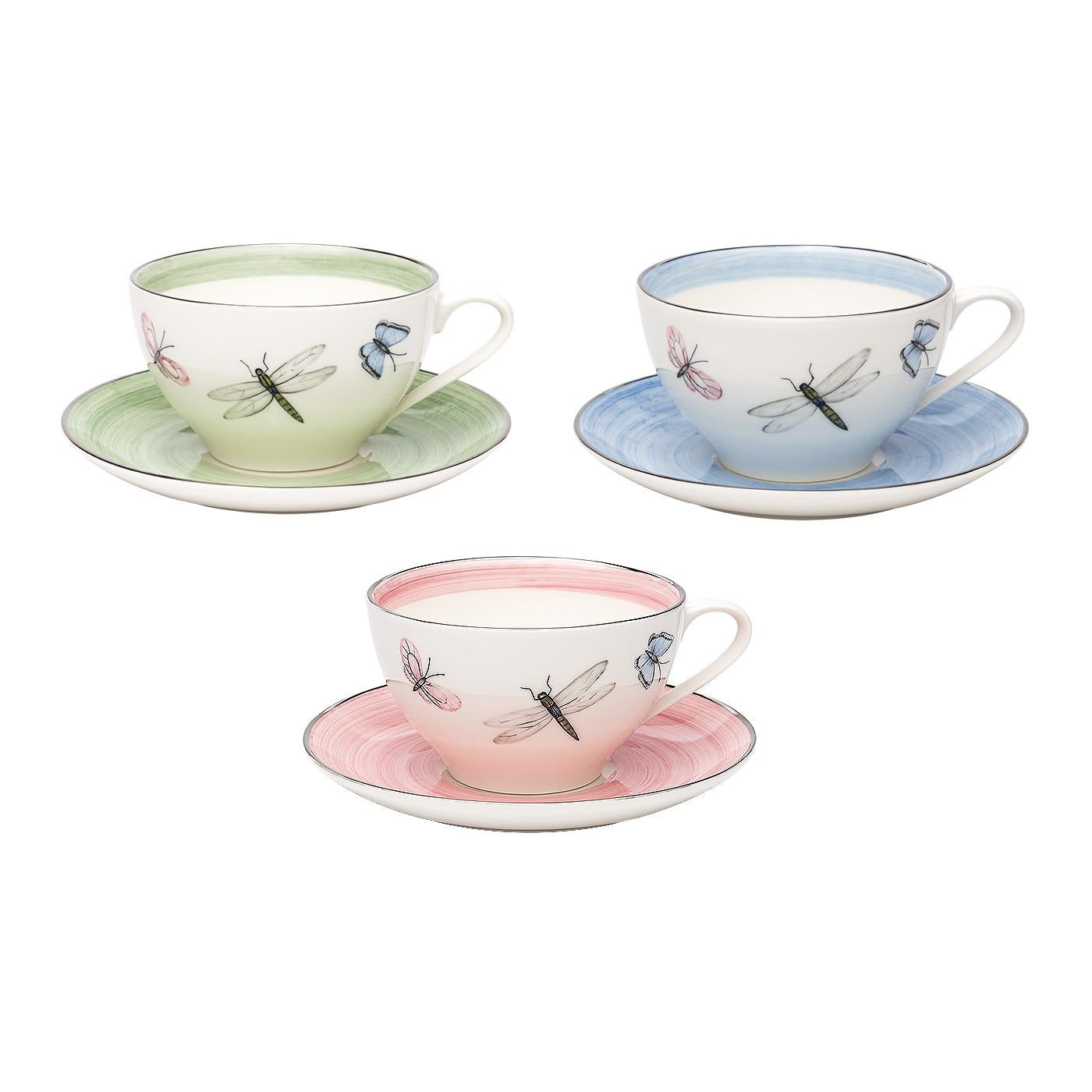 Hand-Painted Modern Set of Six Porcelain Cups Hand Painted Sofina Boutique Kitzbuehel For Sale
