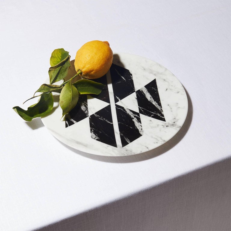 Modern Set of Six Porcelain Plates in Black and White by Etienne