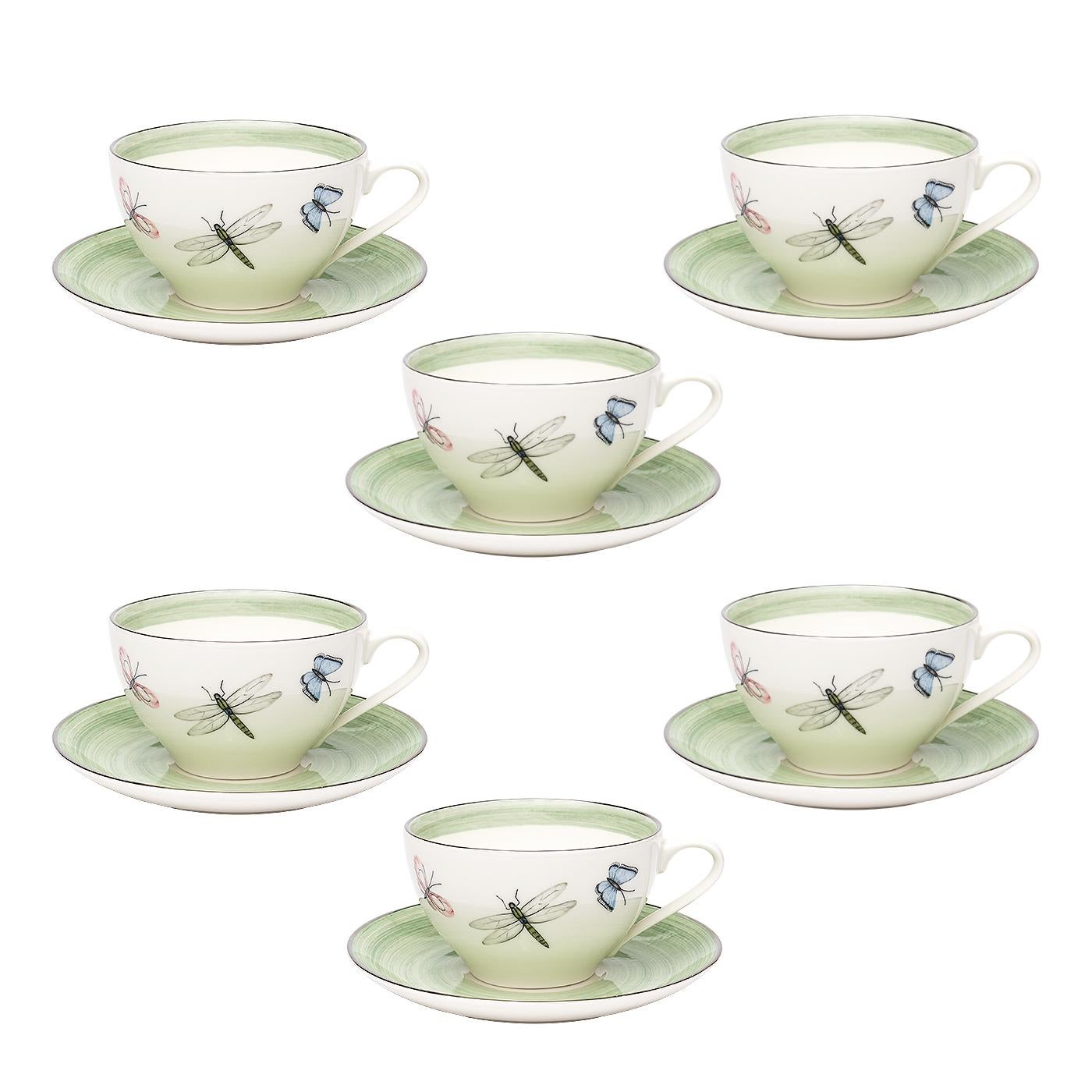 Modern Set of Six Porcelain Tea Cups Butterfly Decor Sofina Boutique Kitzbuehel In New Condition For Sale In Kitzbuhel, AT