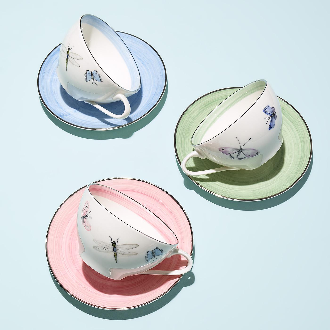 Modern Set of Six Porcelain Tea Cups Butterfly Decor Sofina Boutique Kitzbuehel For Sale 1