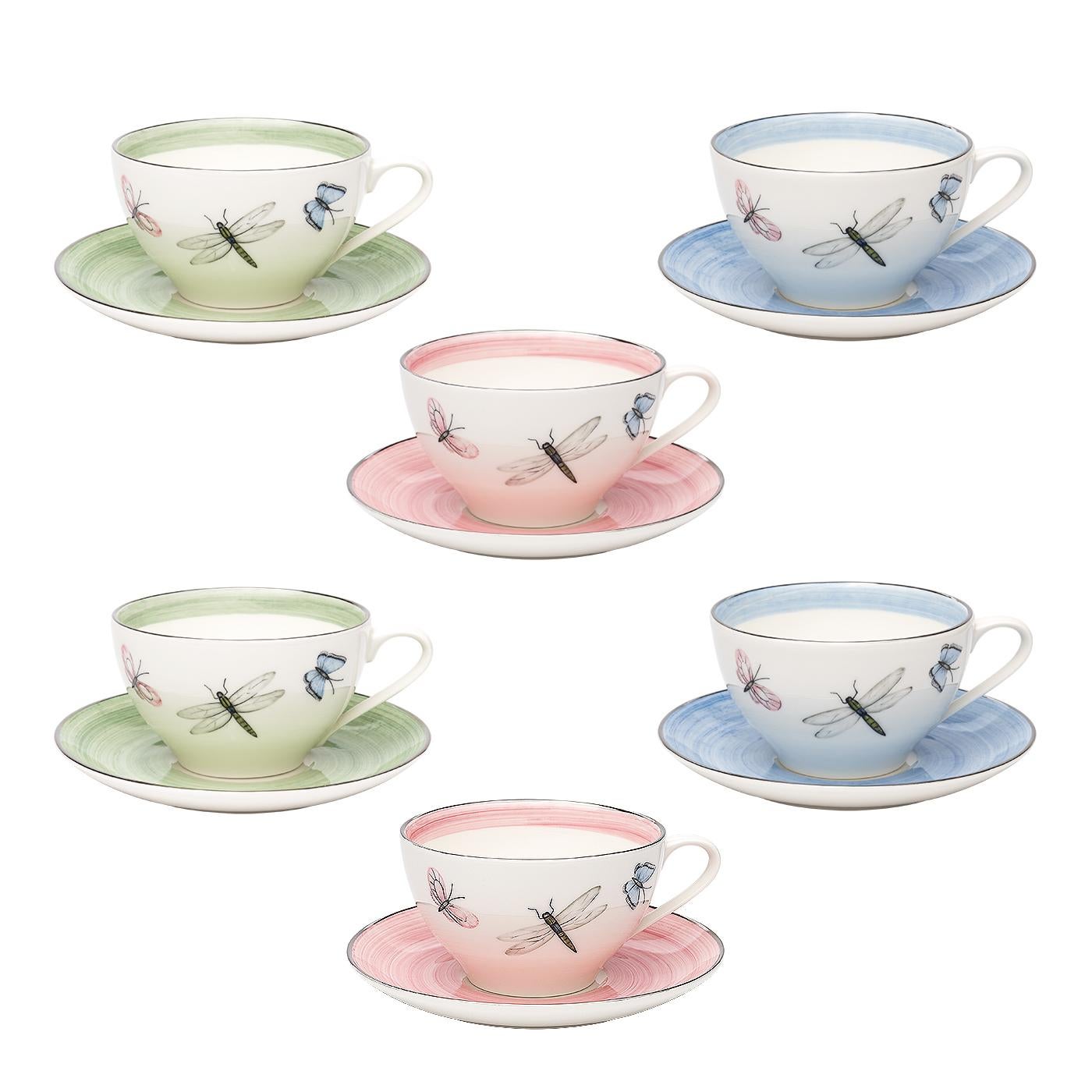 Modern Set of Six Porcelain Tea Cups Butterfly Decor Sofina Boutique Kitzbuehel
