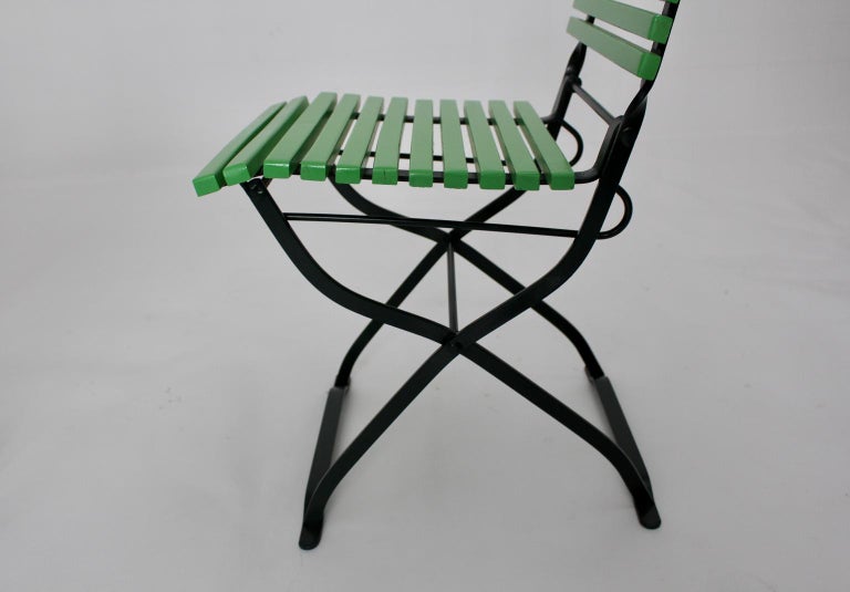 Modern Set of Ten Vintage Green Wood Metal Folding Garden ...