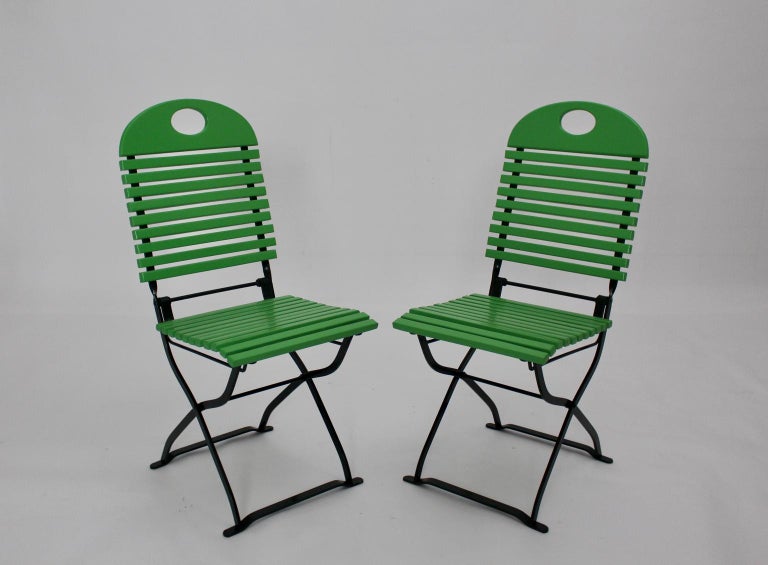 Modern Set of Ten Vintage Green Wood Metal Folding Garden ...
