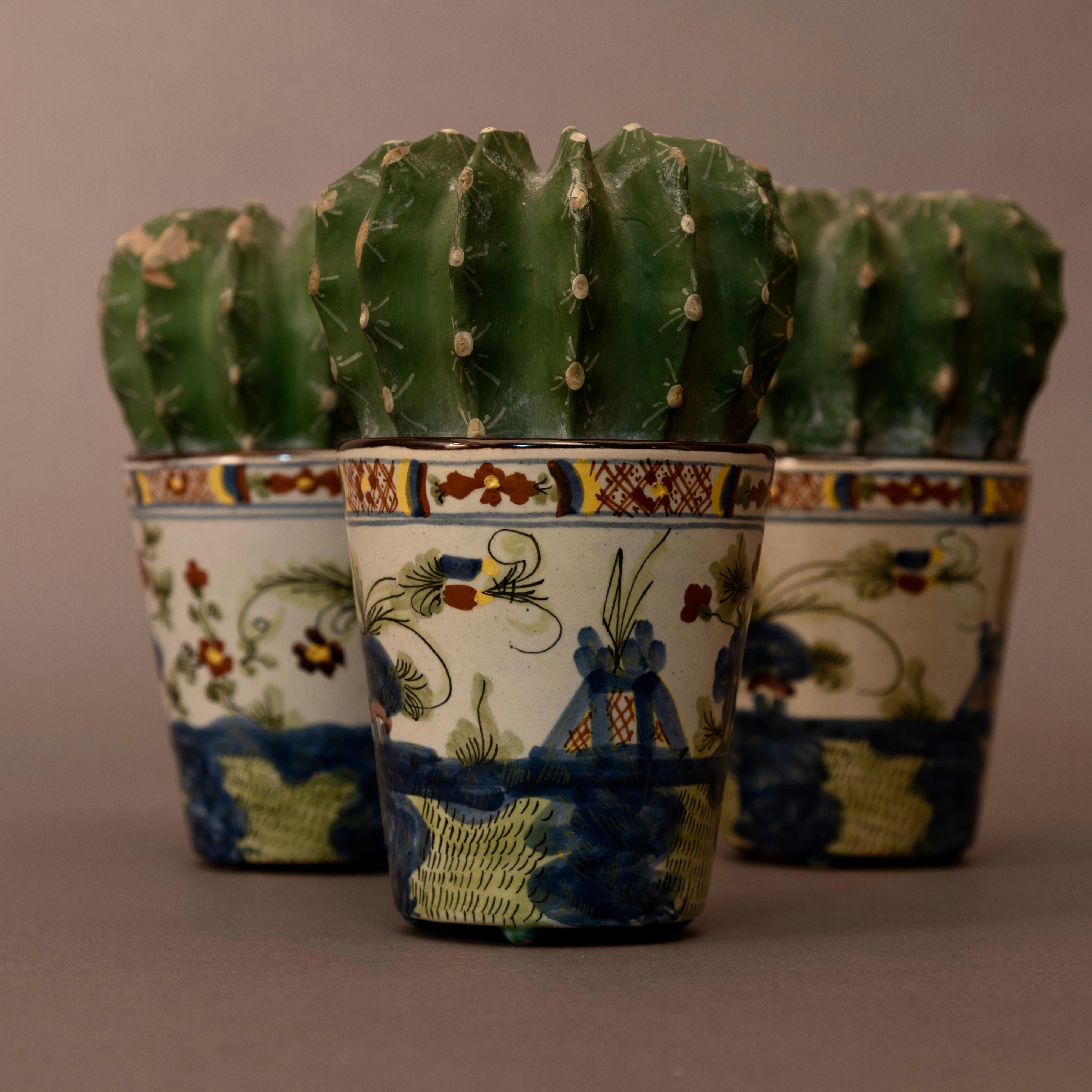 Beautiful set of Faenza ceramics from the 1950s.
They represent a subject as original as interesting: cactus plants placed inside a ceramic vase!
These small masterpieces are the work of an important Italian ceramics factory: 
