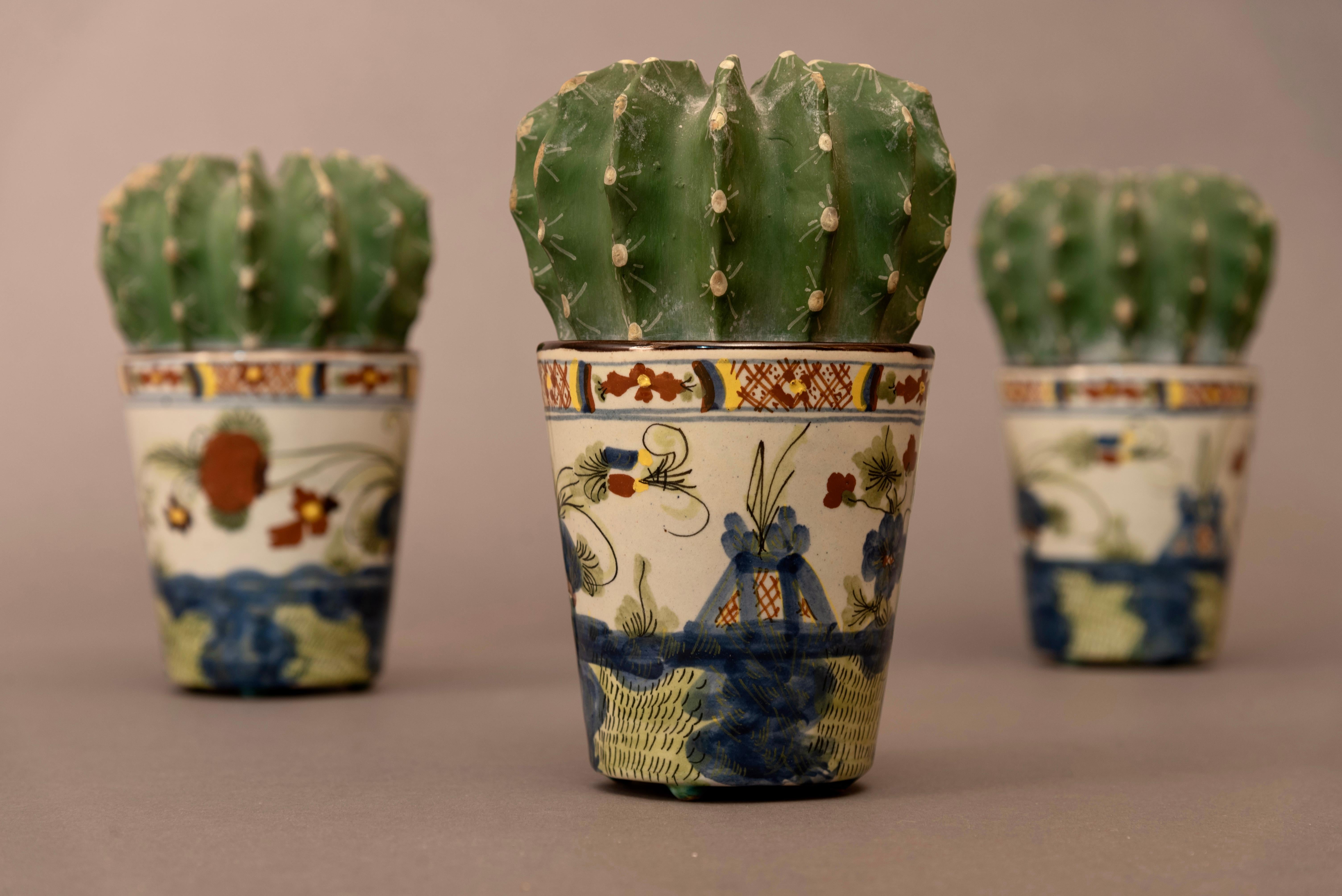 Mid-Century Modern Modern Set of Three Faenza Ceramic Cactus Vases For Sale