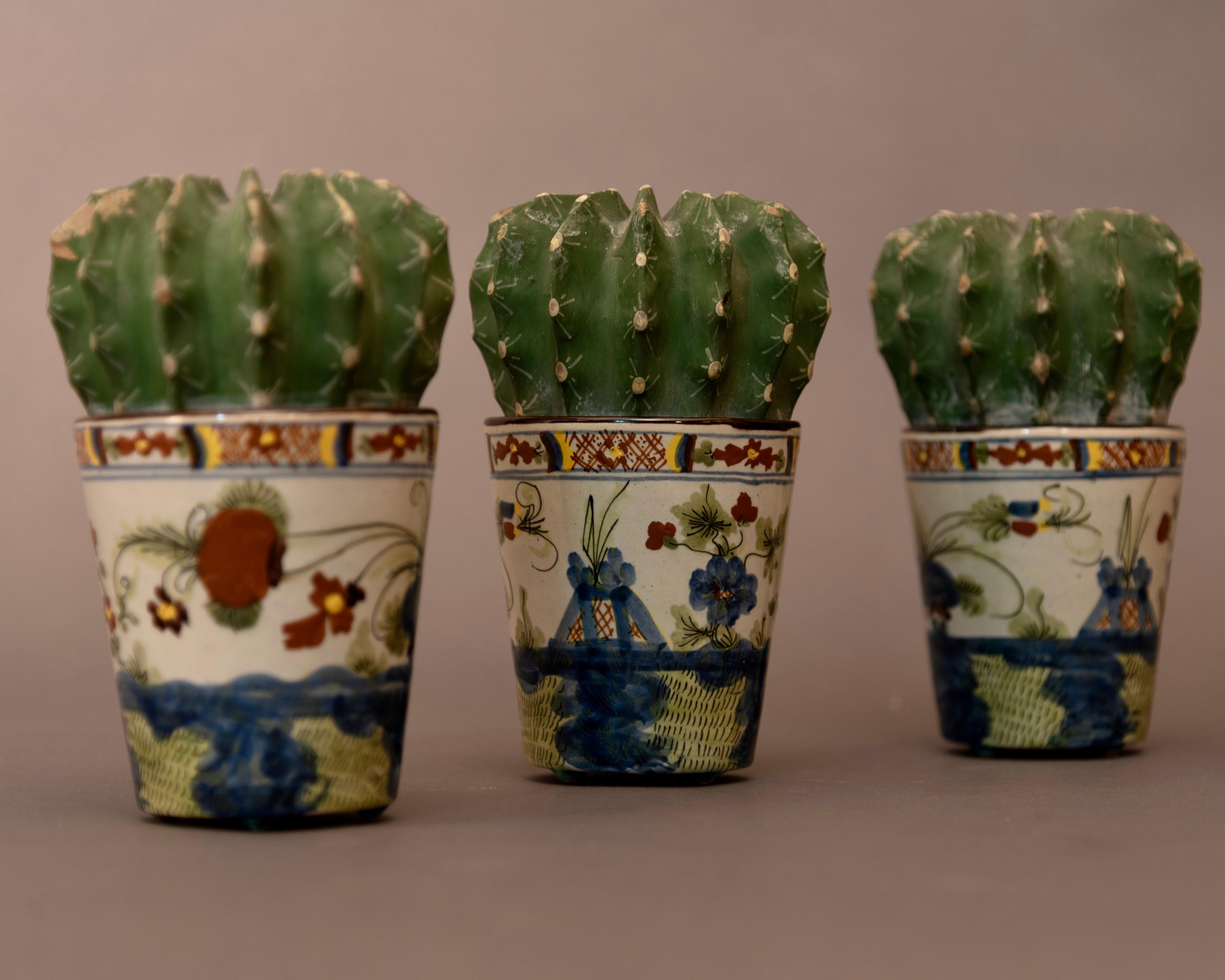 Modern Set of Three Faenza Ceramic Cactus Vases In Good Condition For Sale In Roma, IT