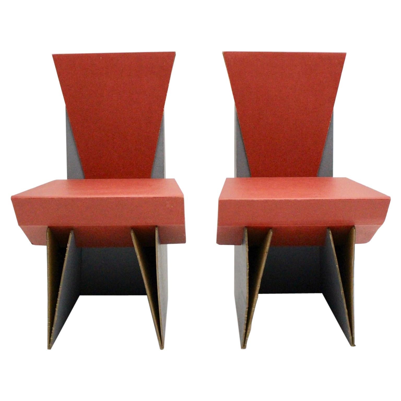 Modern Set of Two Vintage Red and Blue Cardboards Chairs, circa 1990