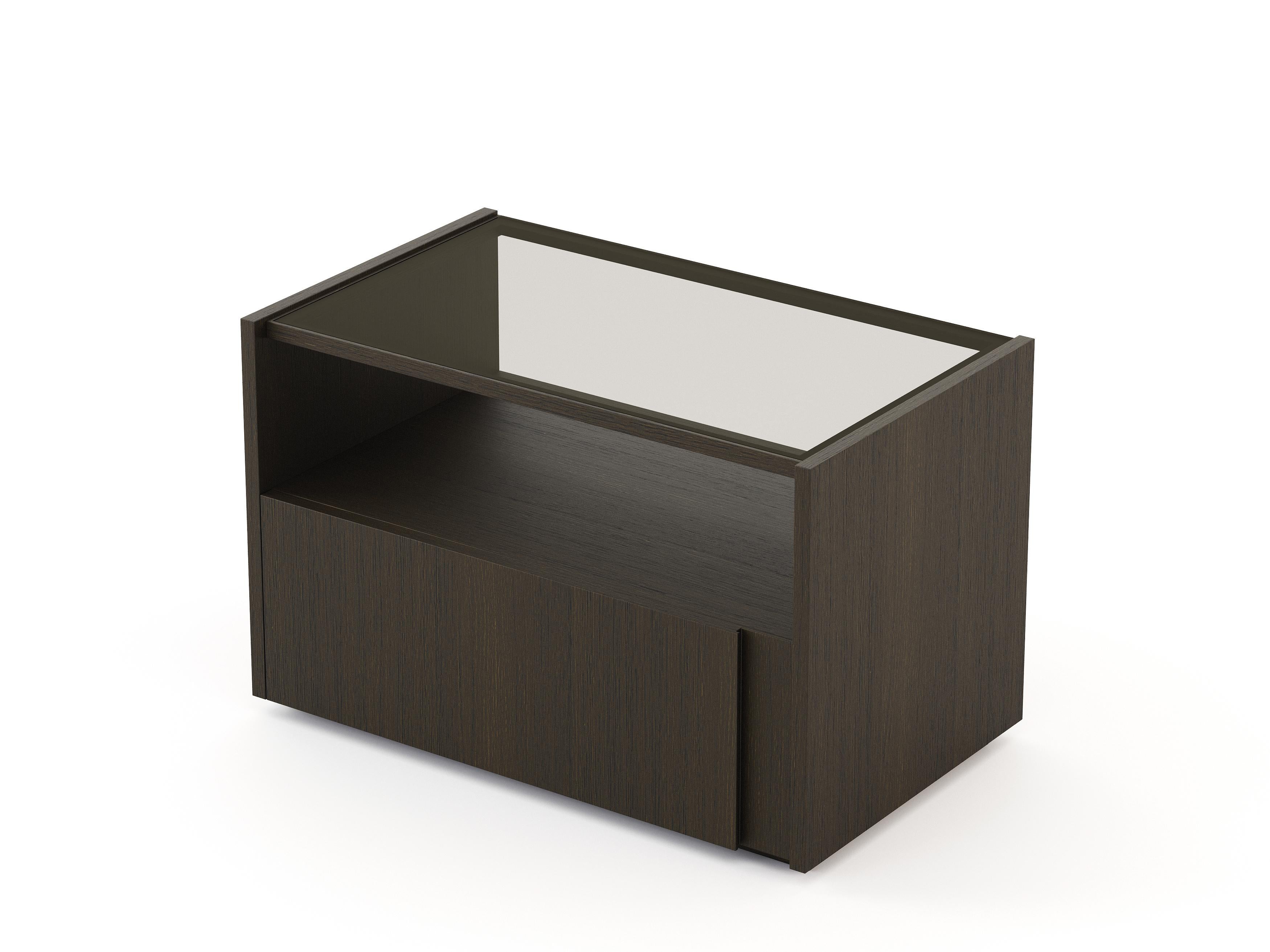 Portuguese Modern Sevilha Nightstand Made with Walnut and Glass, Handmade by Stylish Club For Sale