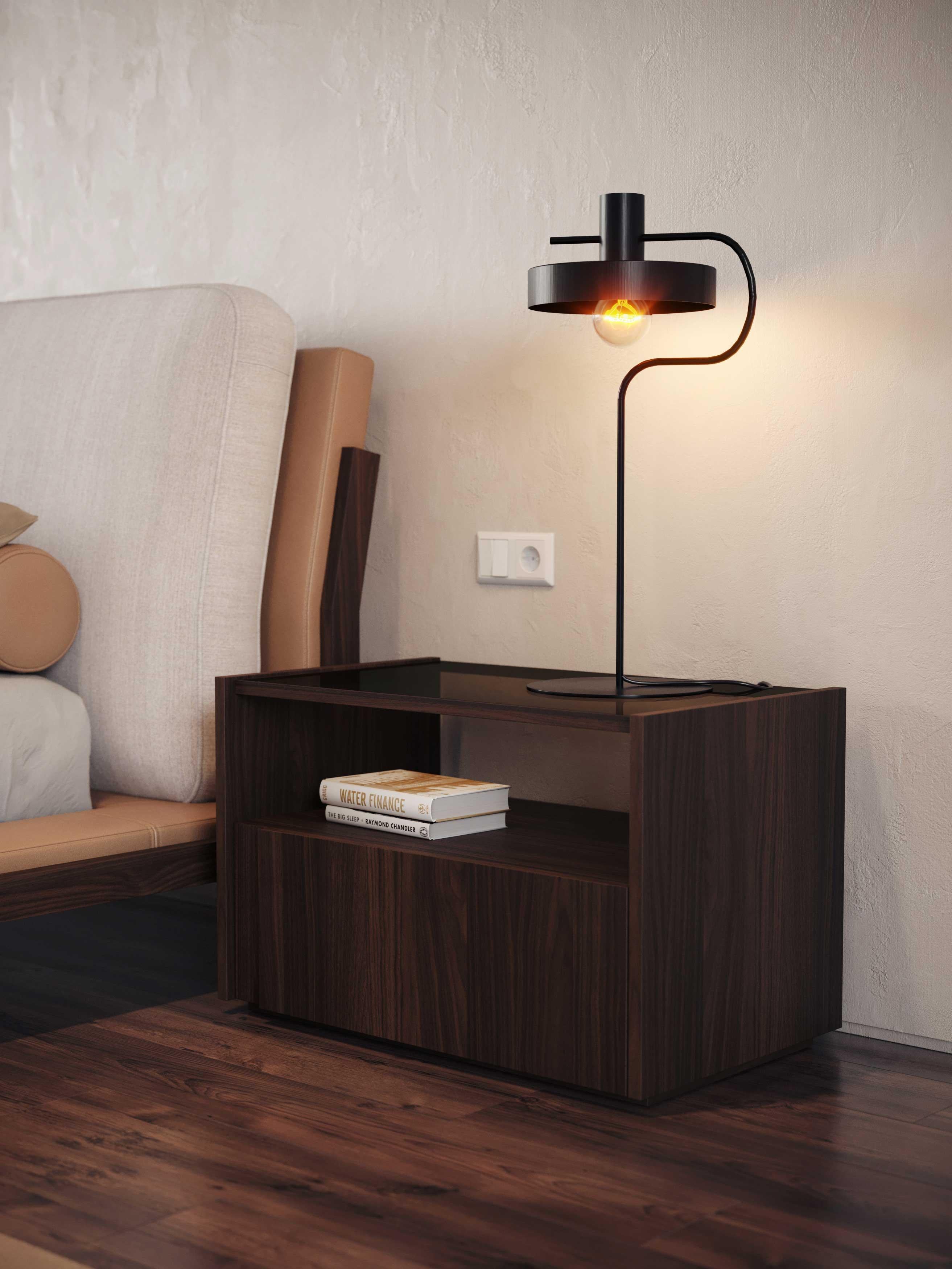 Modern Sevilha Nightstand Made with Walnut and Glass, Handmade by Stylish Club In New Condition For Sale In Seroa, PT