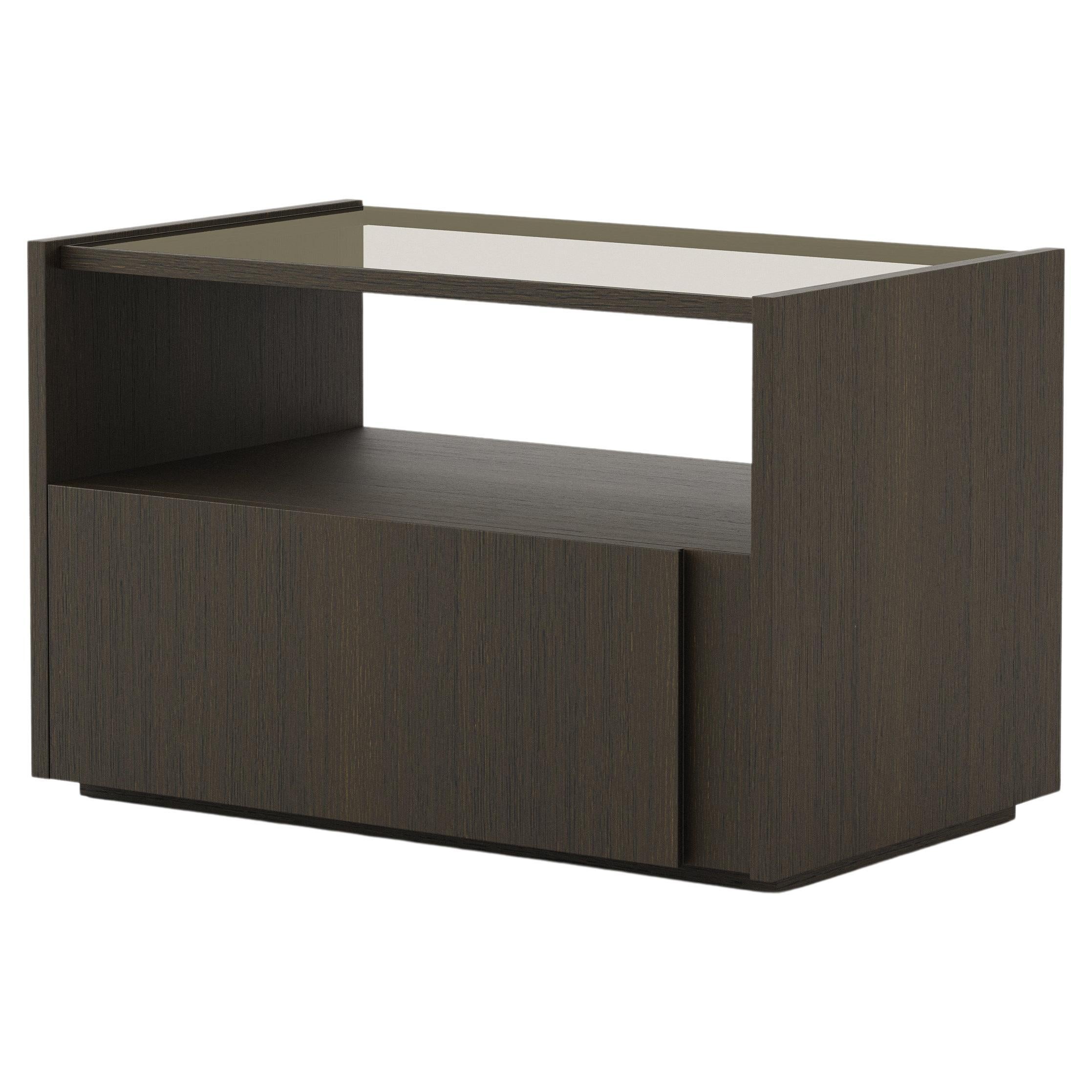 Modern Sevilha Nightstand Made with Walnut and Glass, Handmade by Stylish Club For Sale
