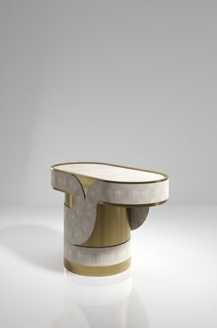 Modern Shagreen Side Table with Bronze-Patina Brass Inlay by R&Y Augousti