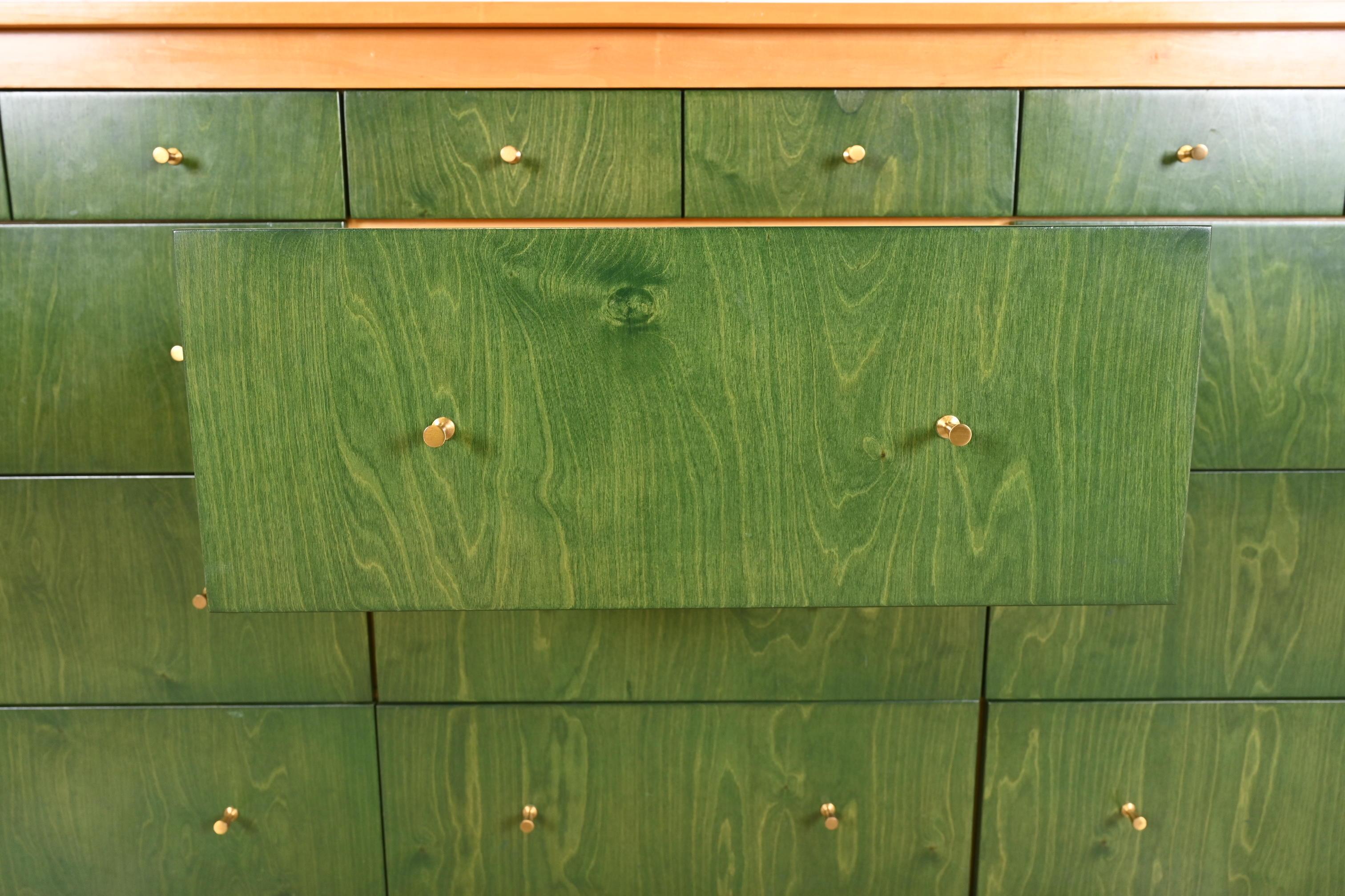 Modern Shaker Style Green Stained and Natural Maple Twelve-Drawer Dresser 5