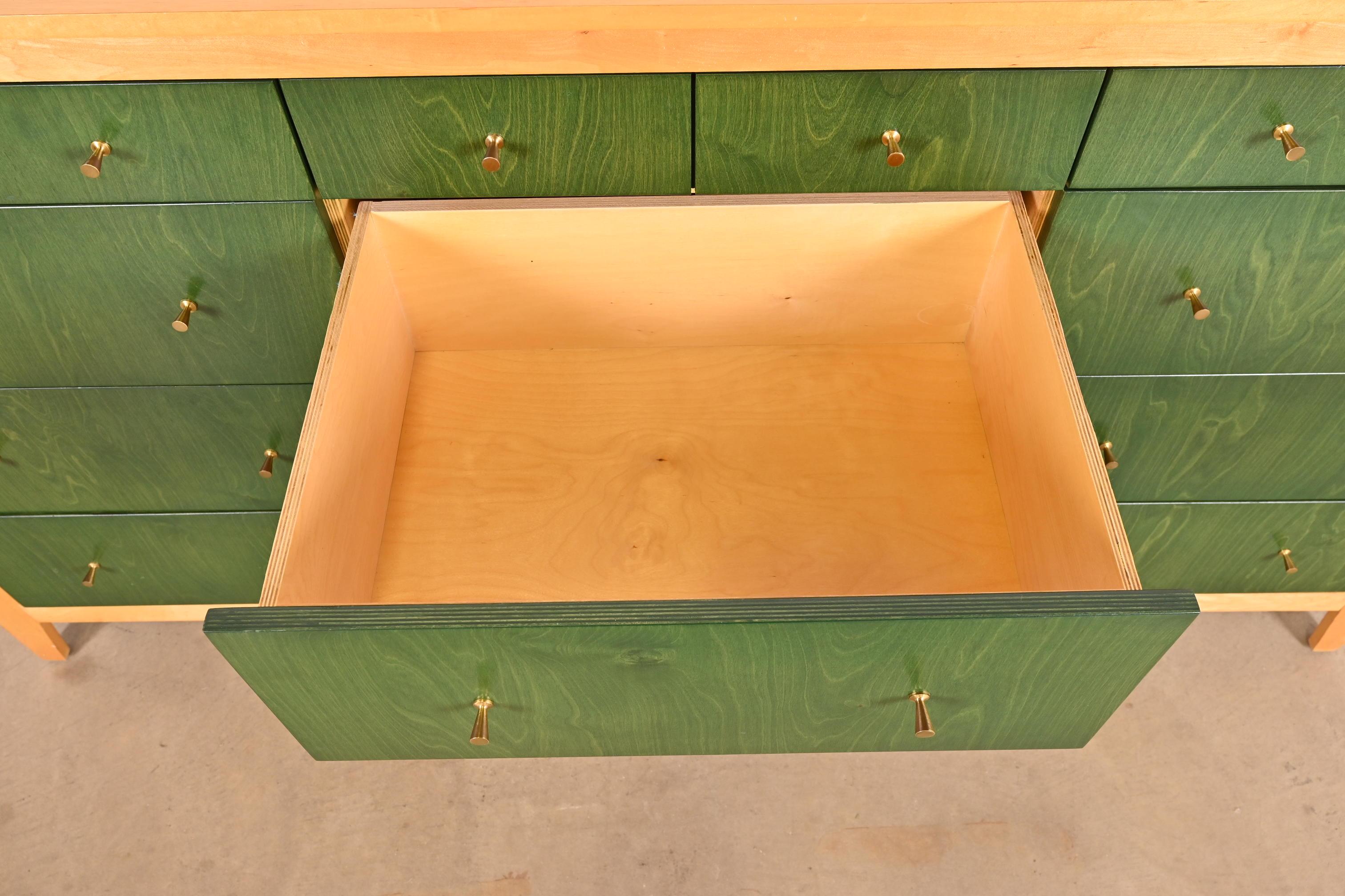 Modern Shaker Style Green Stained and Natural Maple Twelve-Drawer Dresser 6