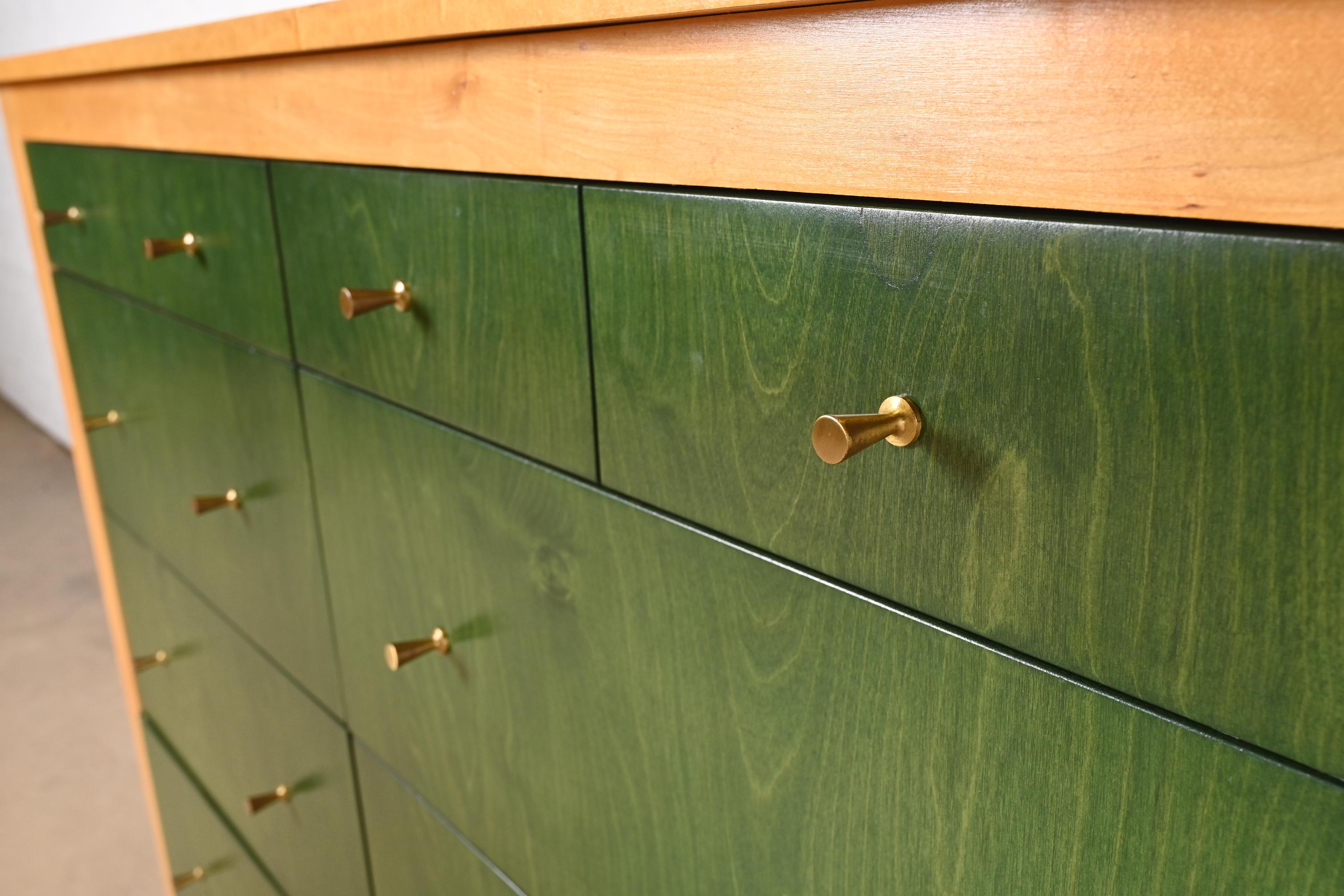 Modern Shaker Style Green Stained and Natural Maple Twelve-Drawer Dresser 7