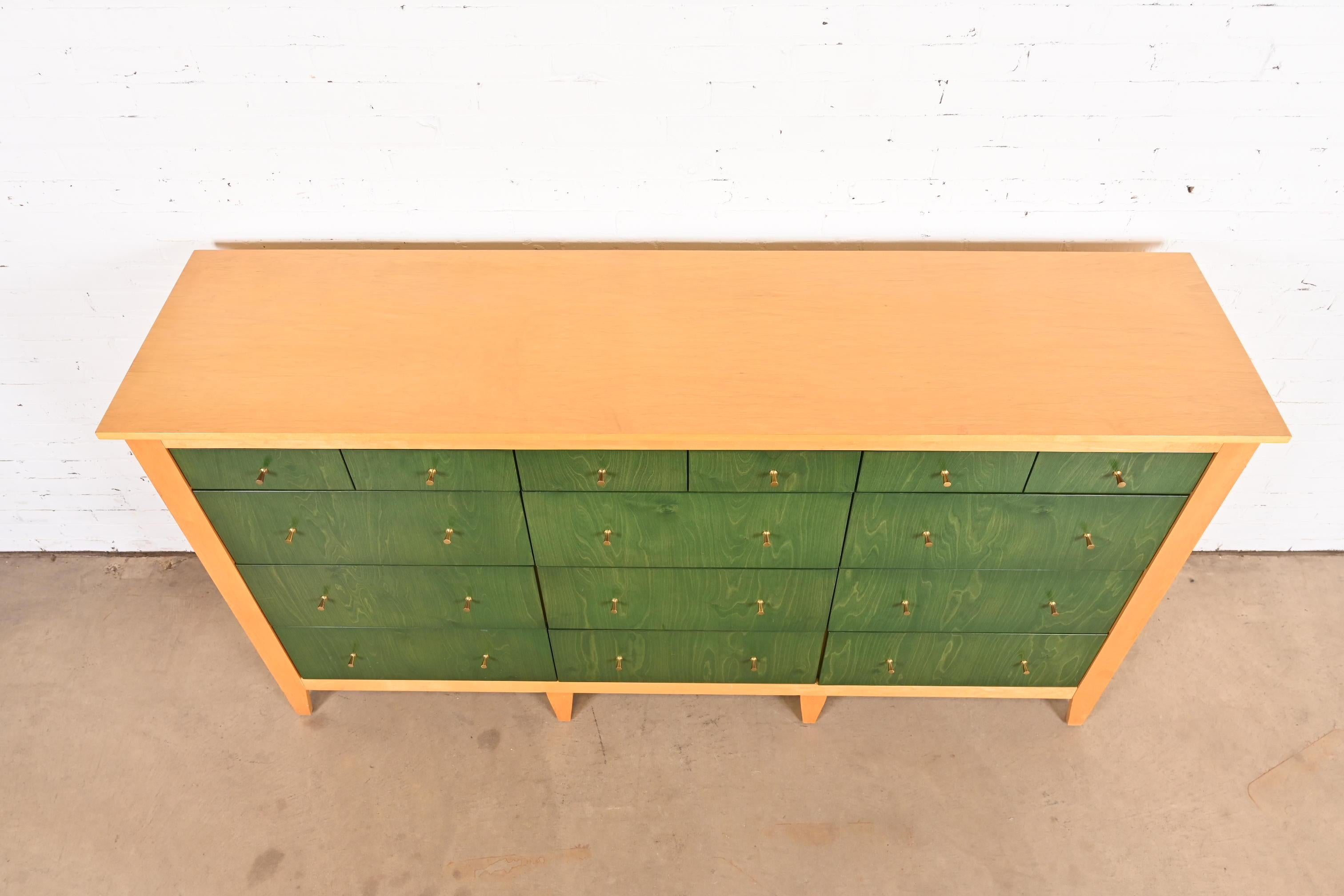 Modern Shaker Style Green Stained and Natural Maple Twelve-Drawer Dresser 10