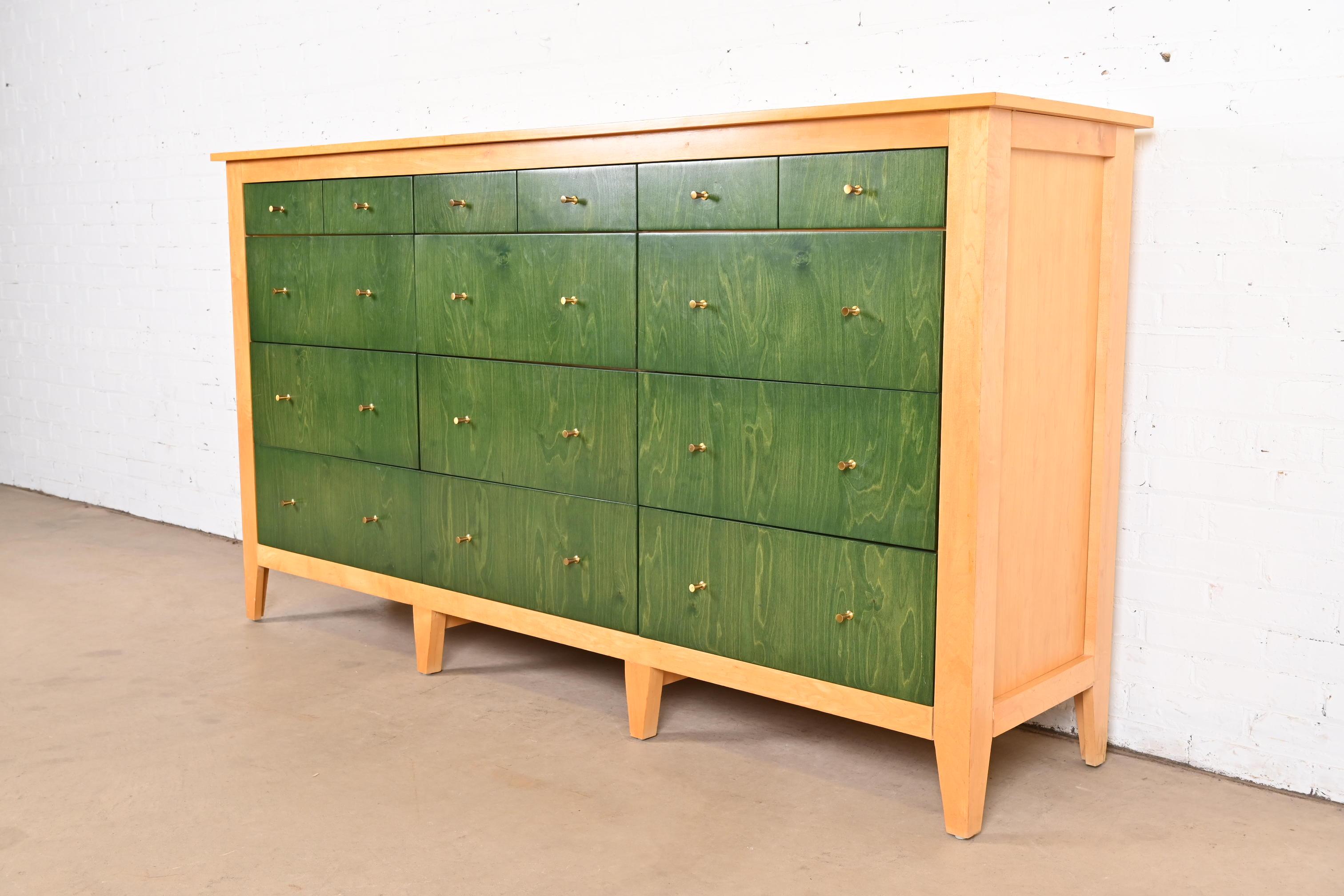 20th Century Modern Shaker Style Green Stained and Natural Maple Twelve-Drawer Dresser