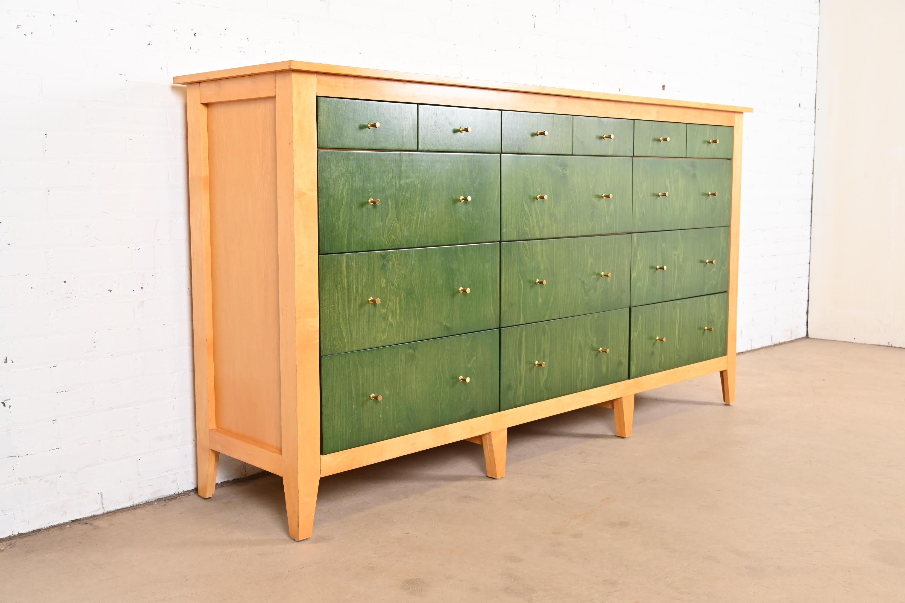 Modern Shaker Style Green Stained and Natural Maple Twelve-Drawer Dresser 1