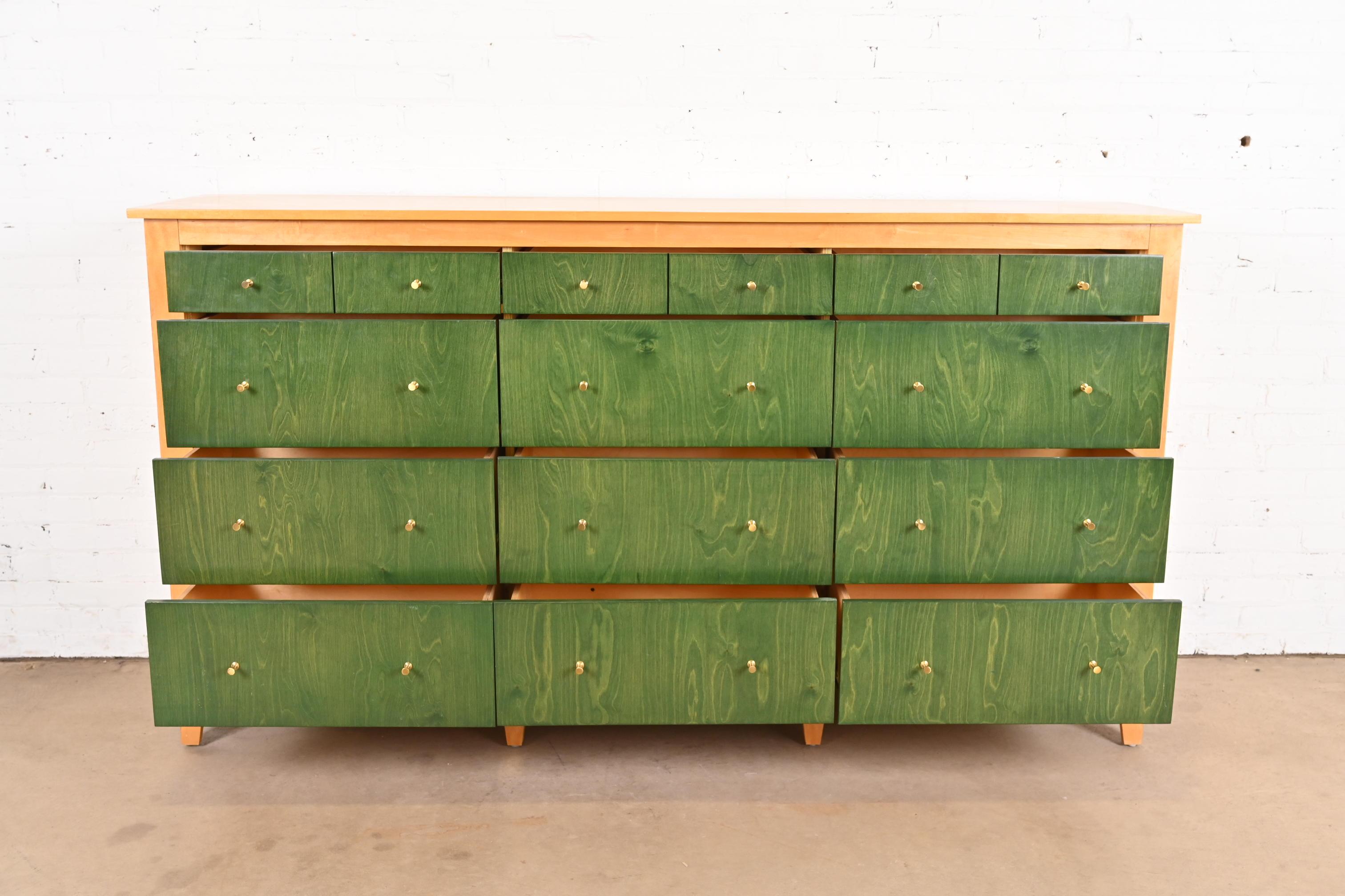 Modern Shaker Style Green Stained and Natural Maple Twelve-Drawer Dresser 2