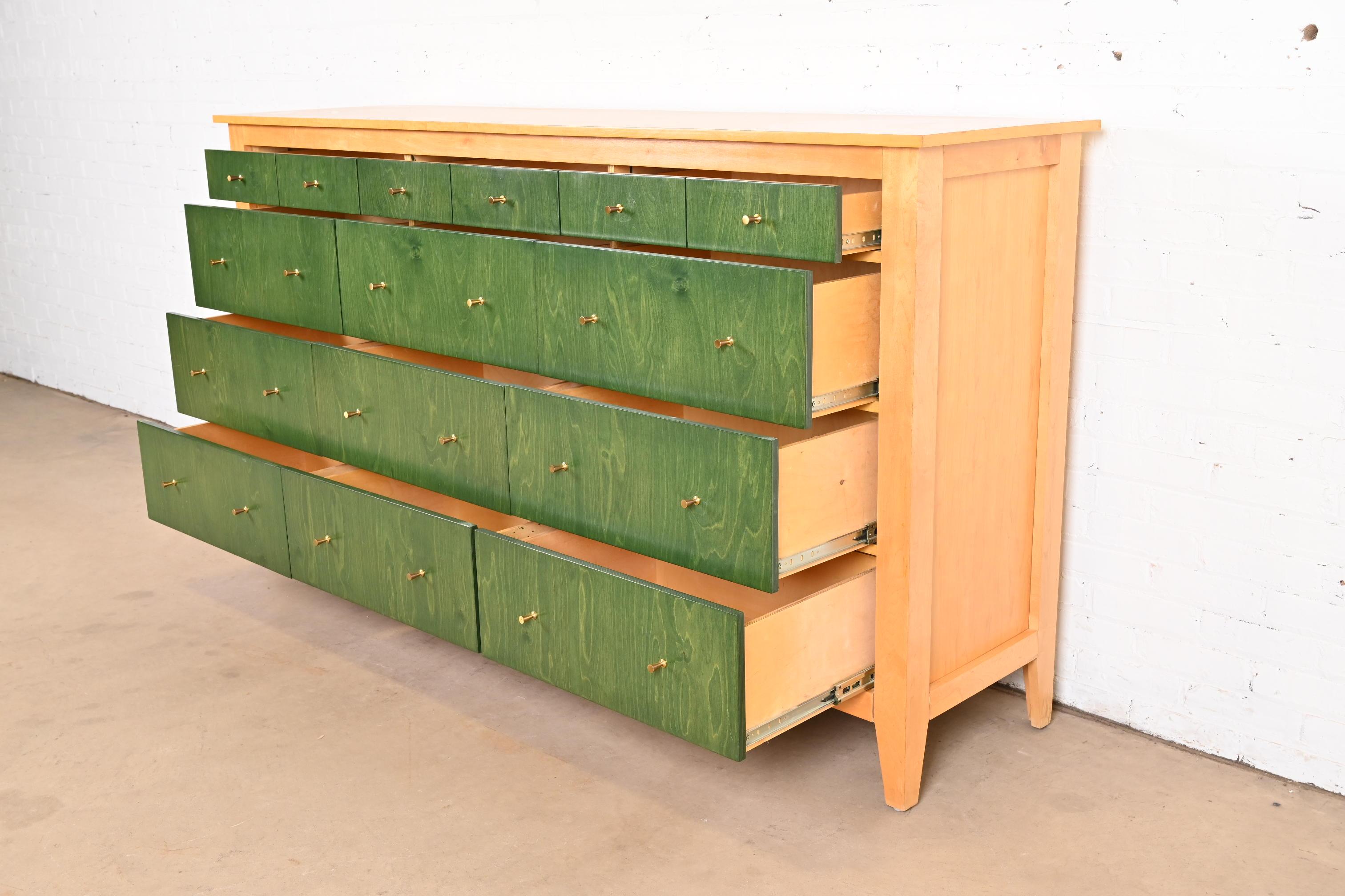 Modern Shaker Style Green Stained and Natural Maple Twelve-Drawer Dresser 3