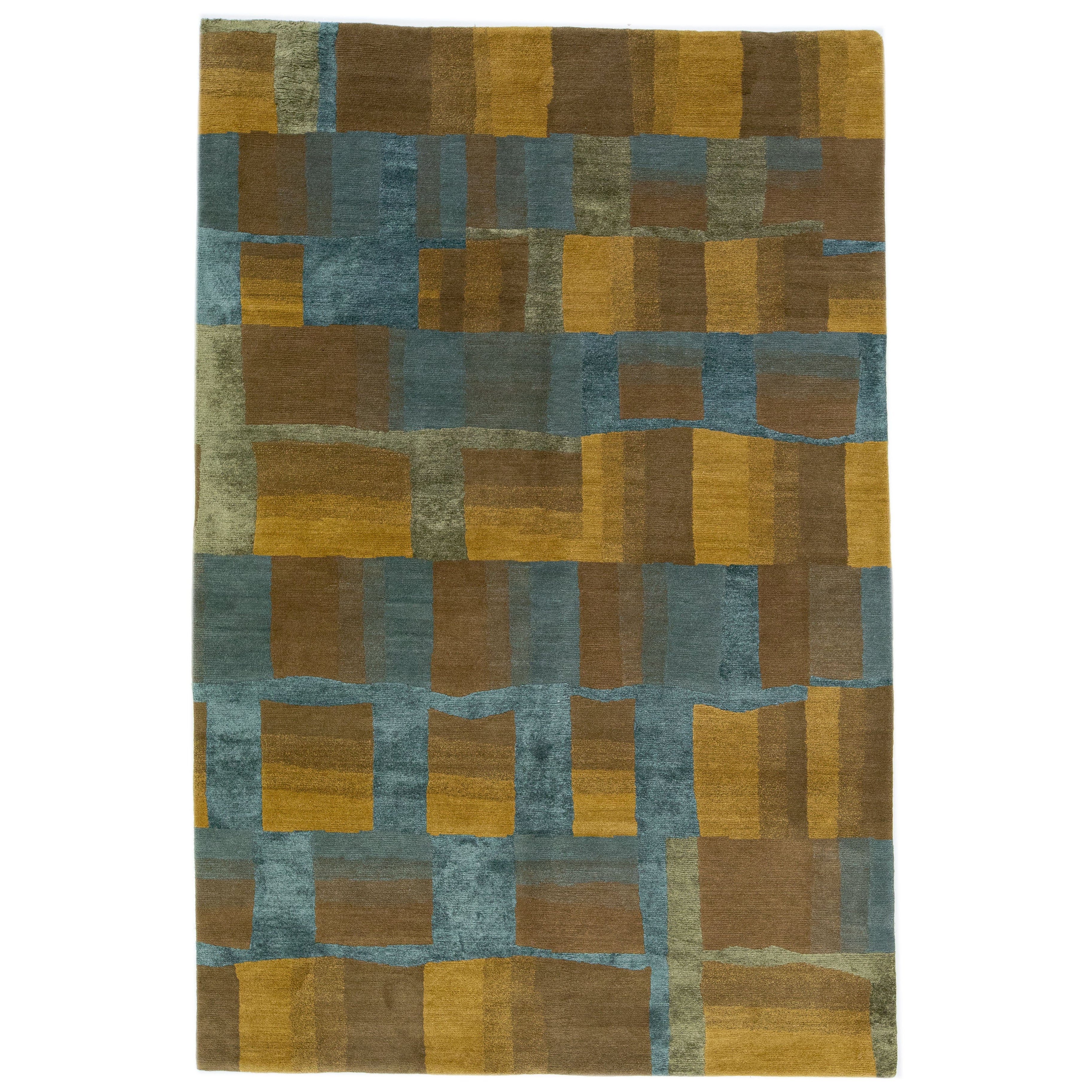 Moderner tibetischer Shakti-Teppich aus Wolle und Seide mit mehrfarbigem, abstraktem Design