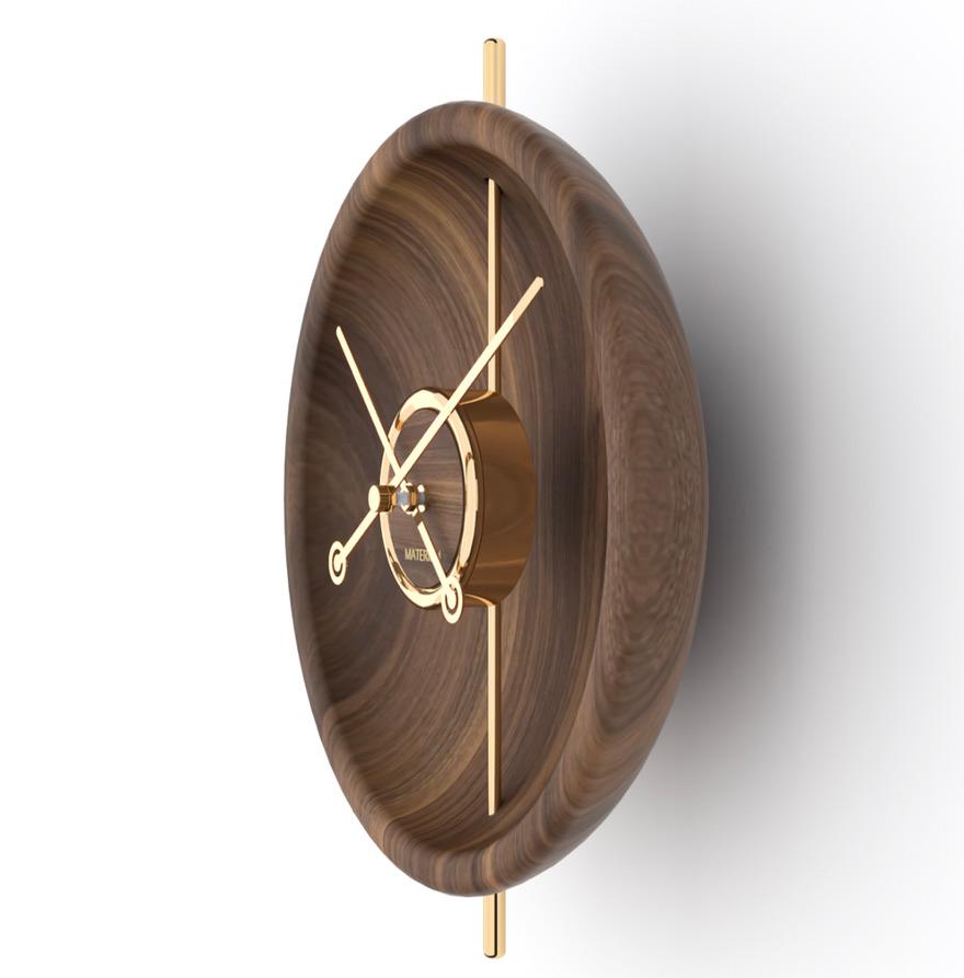 Hand-Carved Modern Shape Clock in Canaletto Walnut Wood, Italy, 2019