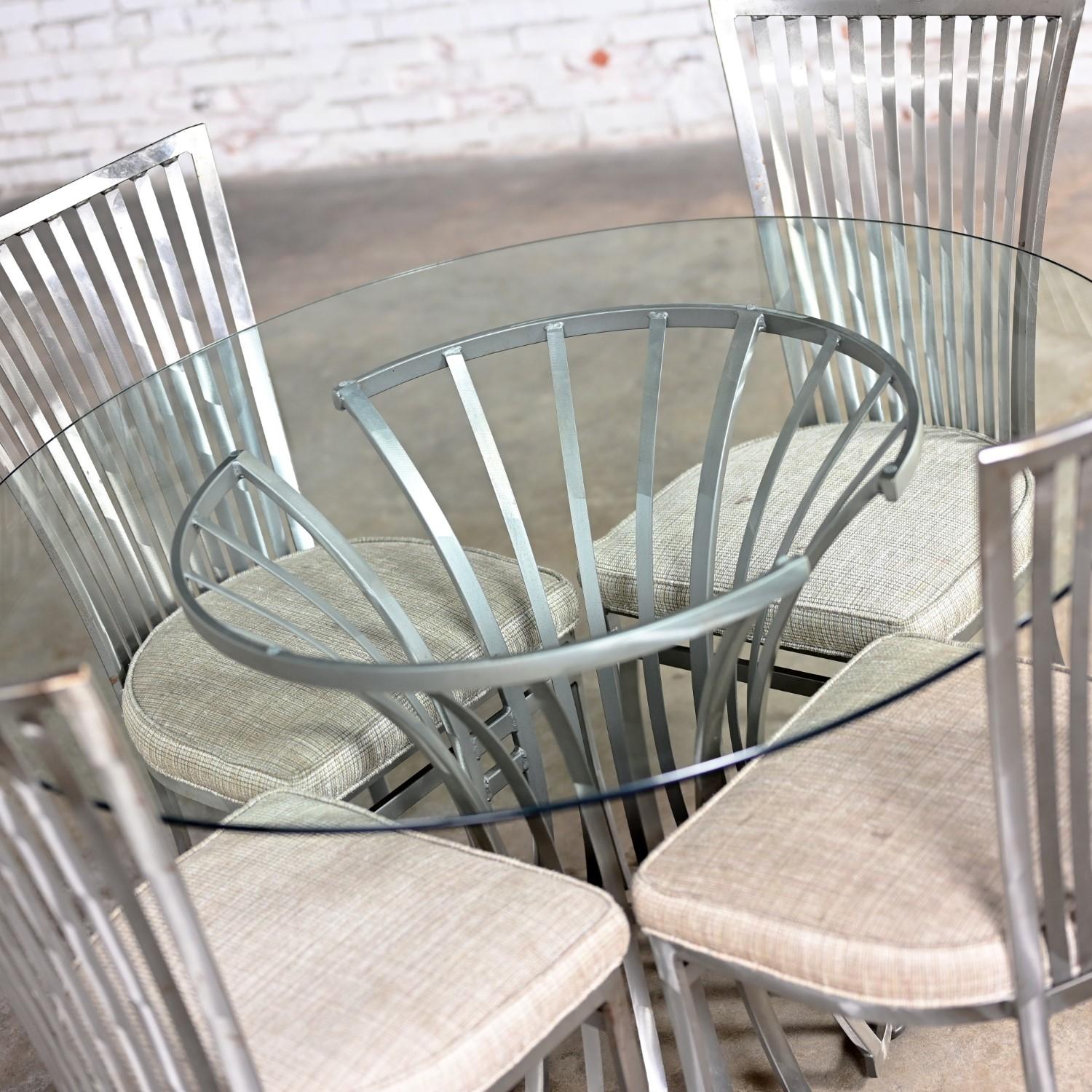 Modern Shaver Howard Dining Set Slatted Steel Base Table Glass Top & 4 Chairs 6