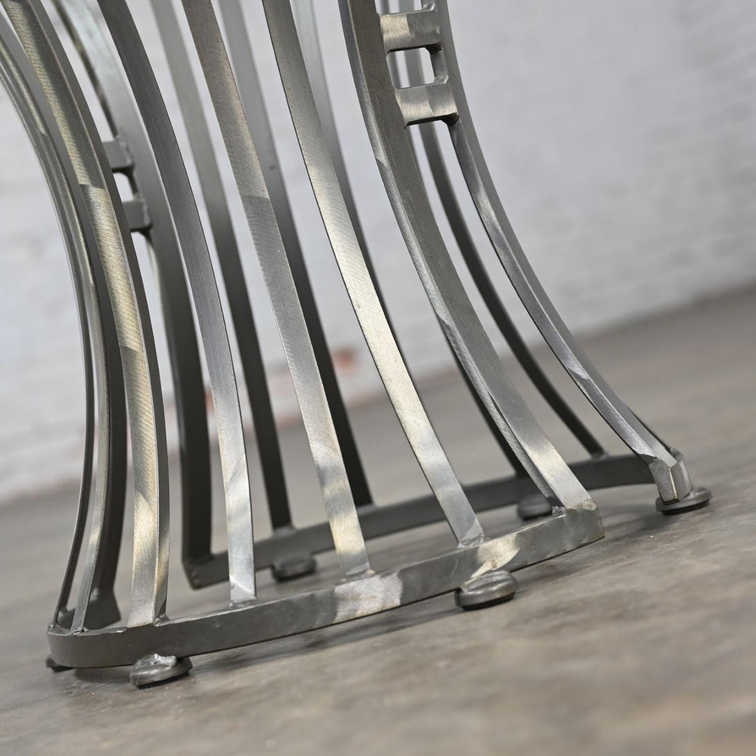 Modern Shaver Howard Dining Set Slatted Steel Base Table Glass Top & 4 Chairs 9