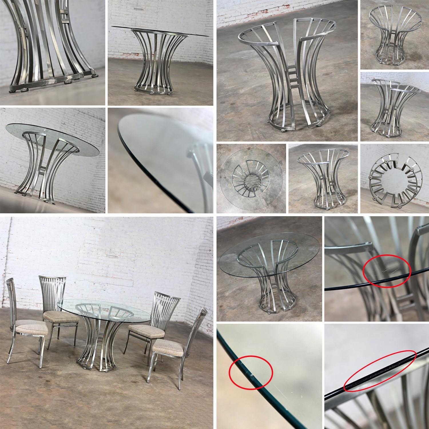 Modern Shaver Howard Dining Set Slatted Steel Base Table Glass Top & 4 Chairs 10