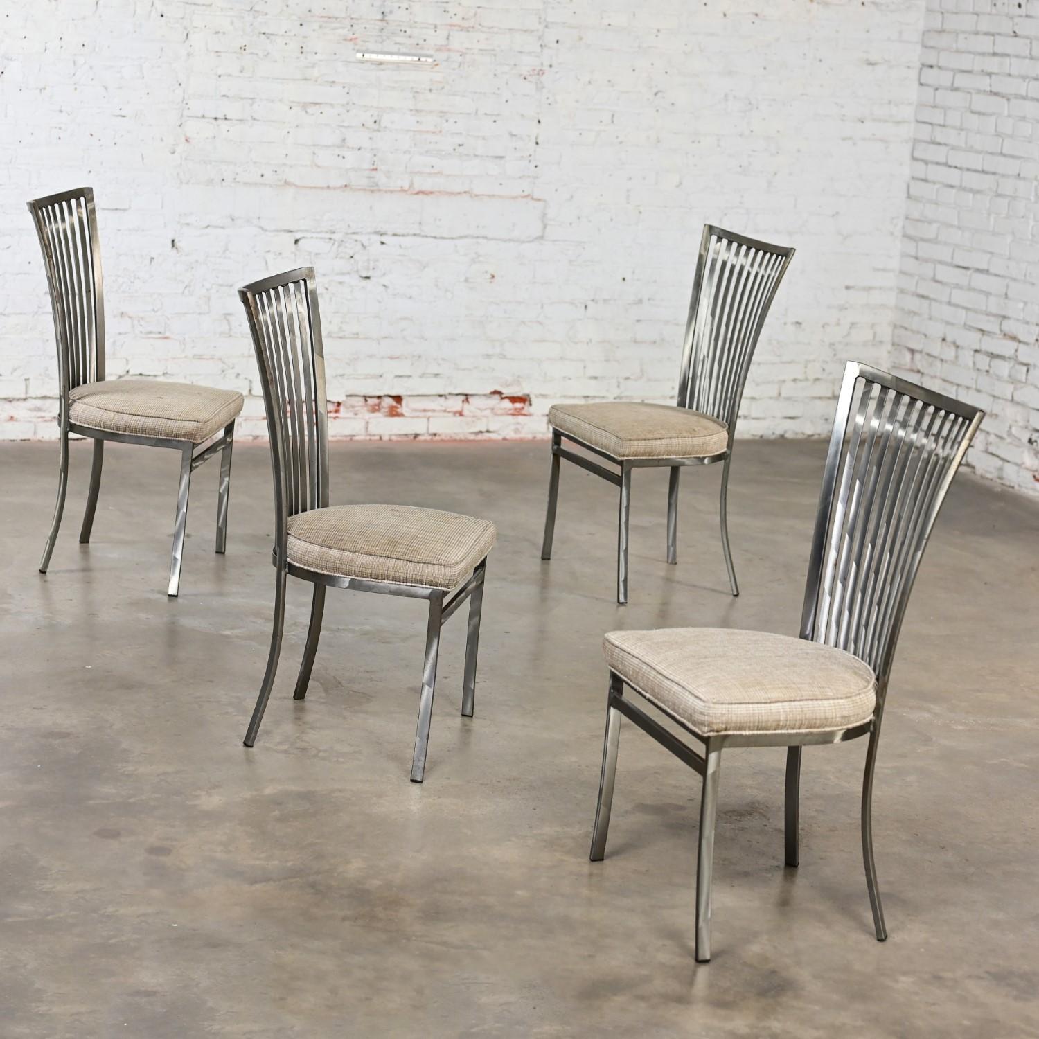 Modern Shaver Howard Dining Set Slatted Steel Base Table Glass Top & 4 Chairs 11