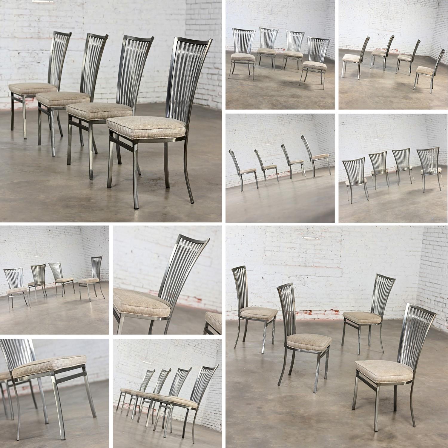 Modern Shaver Howard Dining Set Slatted Steel Base Table Glass Top & 4 Chairs 12