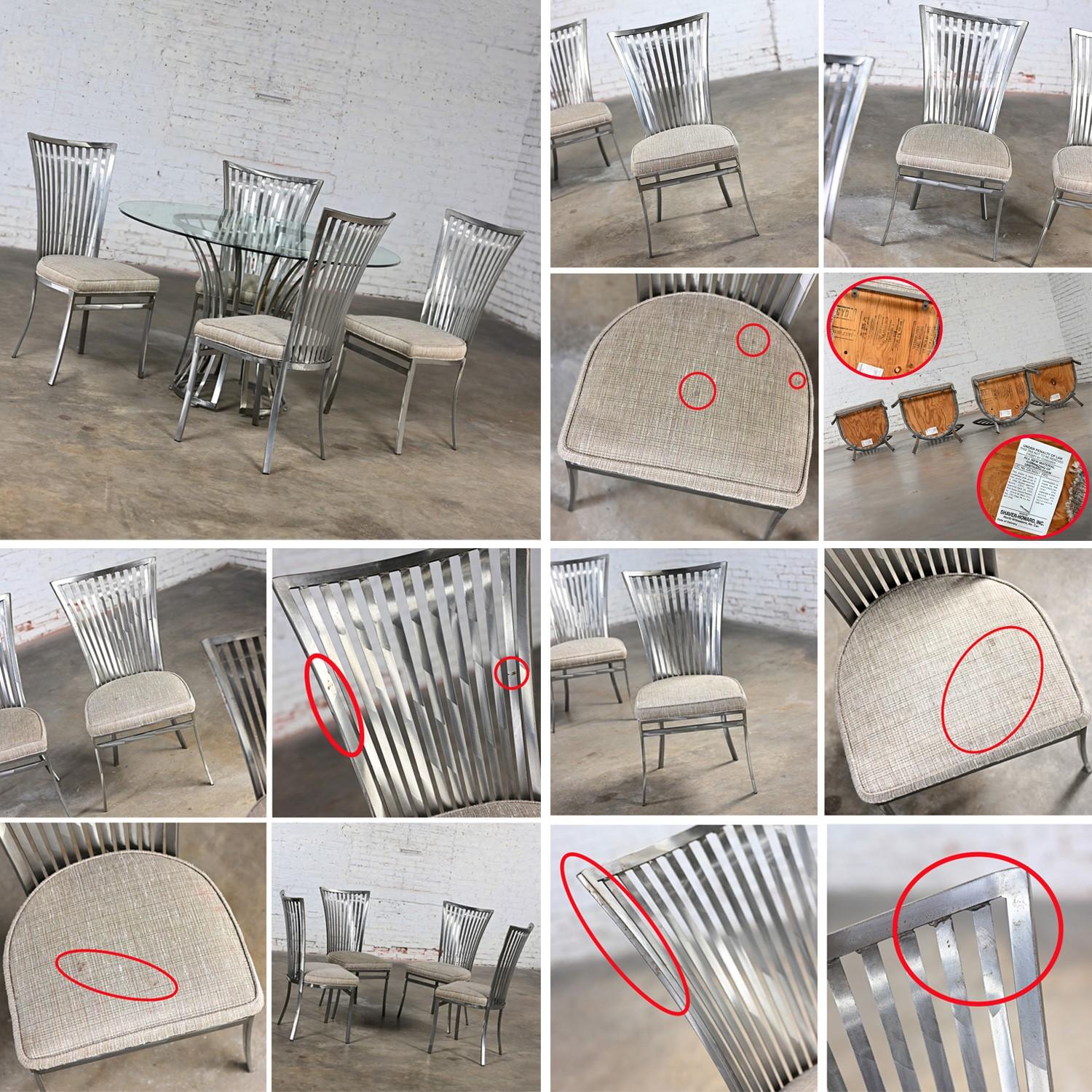 Modern Shaver Howard Dining Set Slatted Steel Base Table Glass Top & 4 Chairs 13